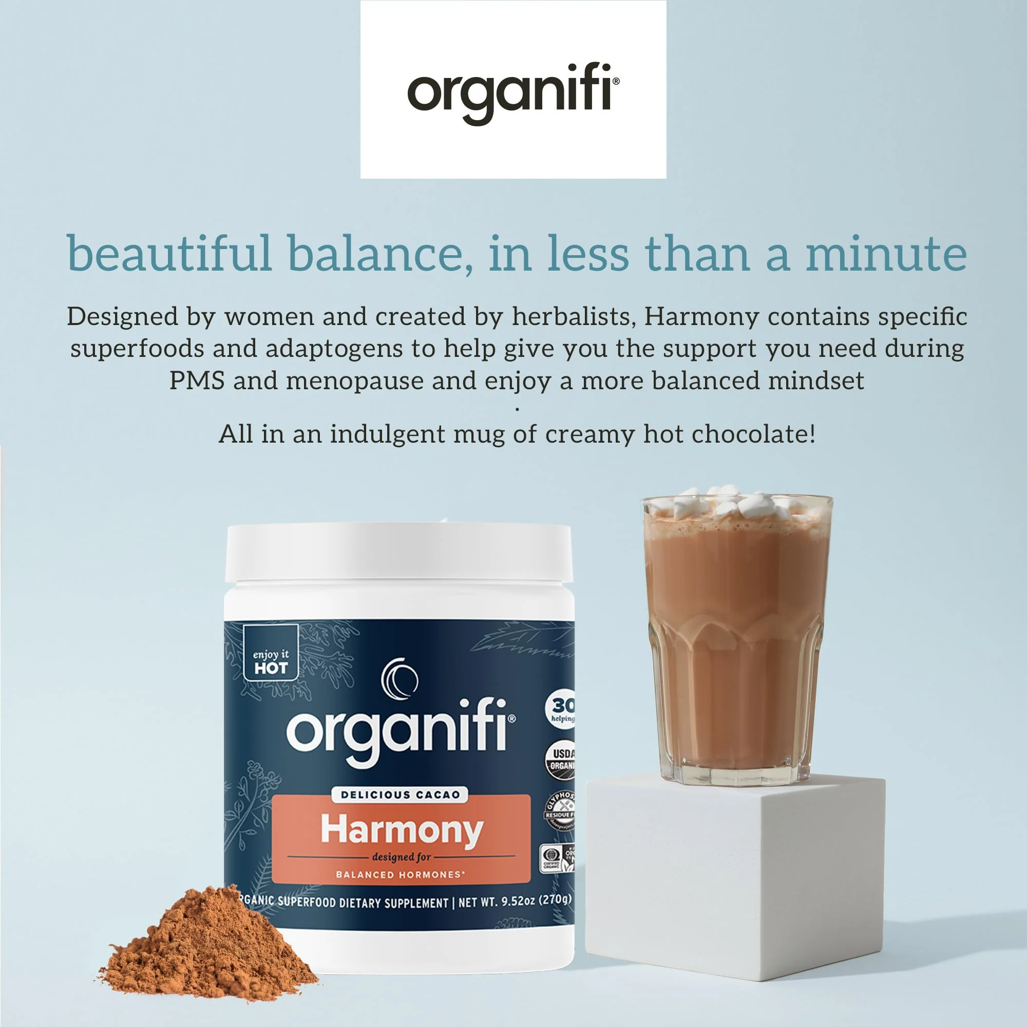 Organifi Harmony: Hormone Support for PMS Relief & Energy | Gluten Free & Vegan Cacao Powder, 30 Servings - Image 4