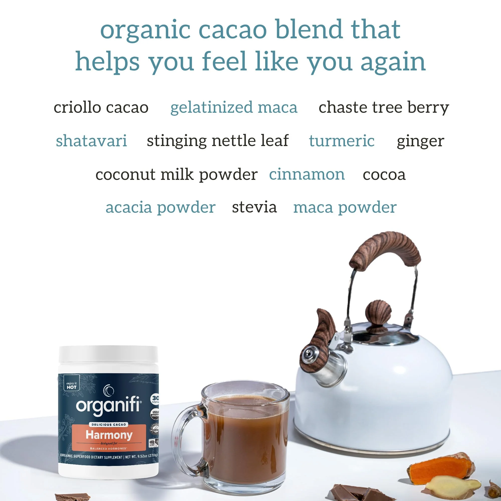 Organifi Harmony: Hormone Support for PMS Relief & Energy | Gluten Free & Vegan Cacao Powder, 30 Servings - Image 6