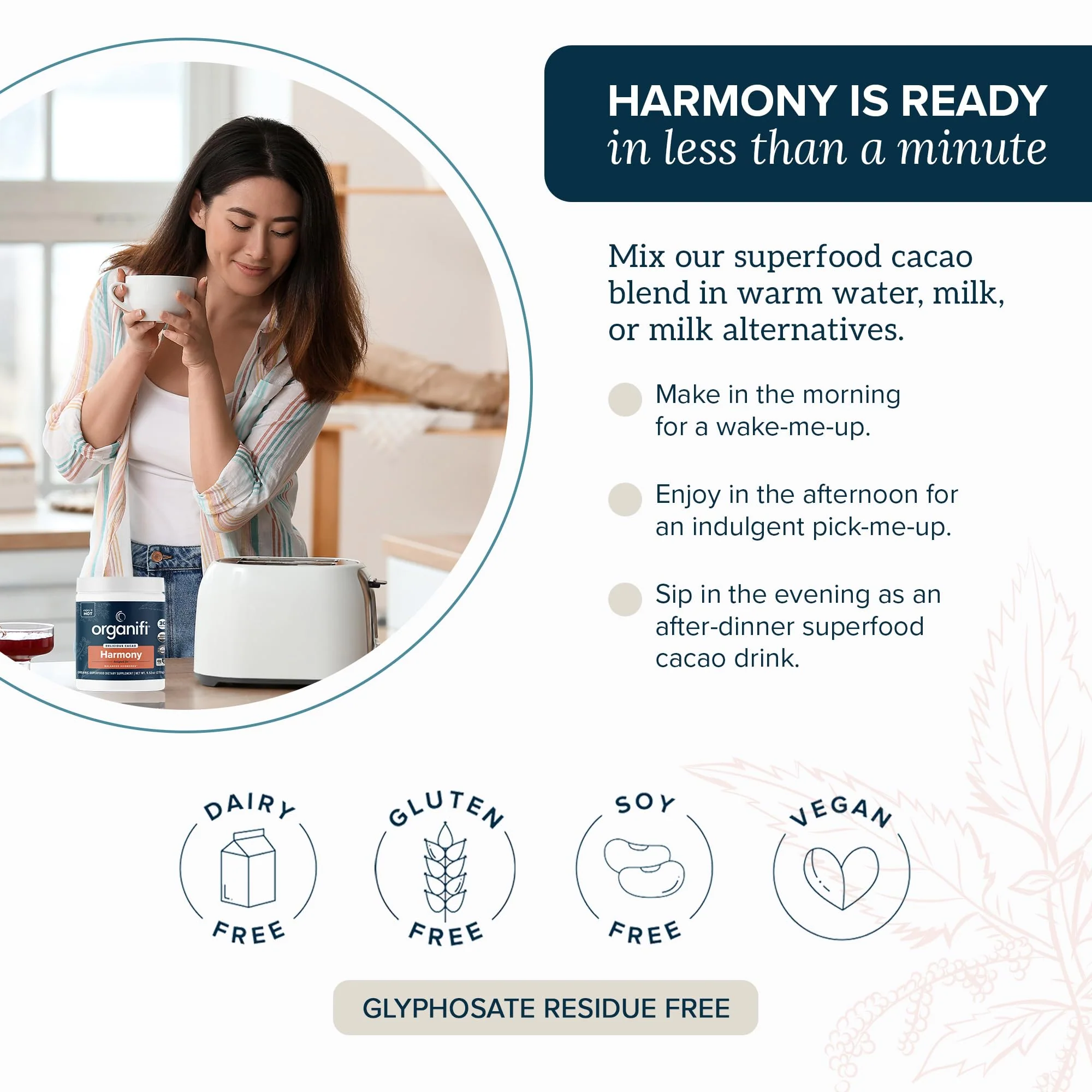 Organifi Harmony: Hormone Support for PMS Relief & Energy | Gluten Free & Vegan Cacao Powder, 30 Servings - Image 7