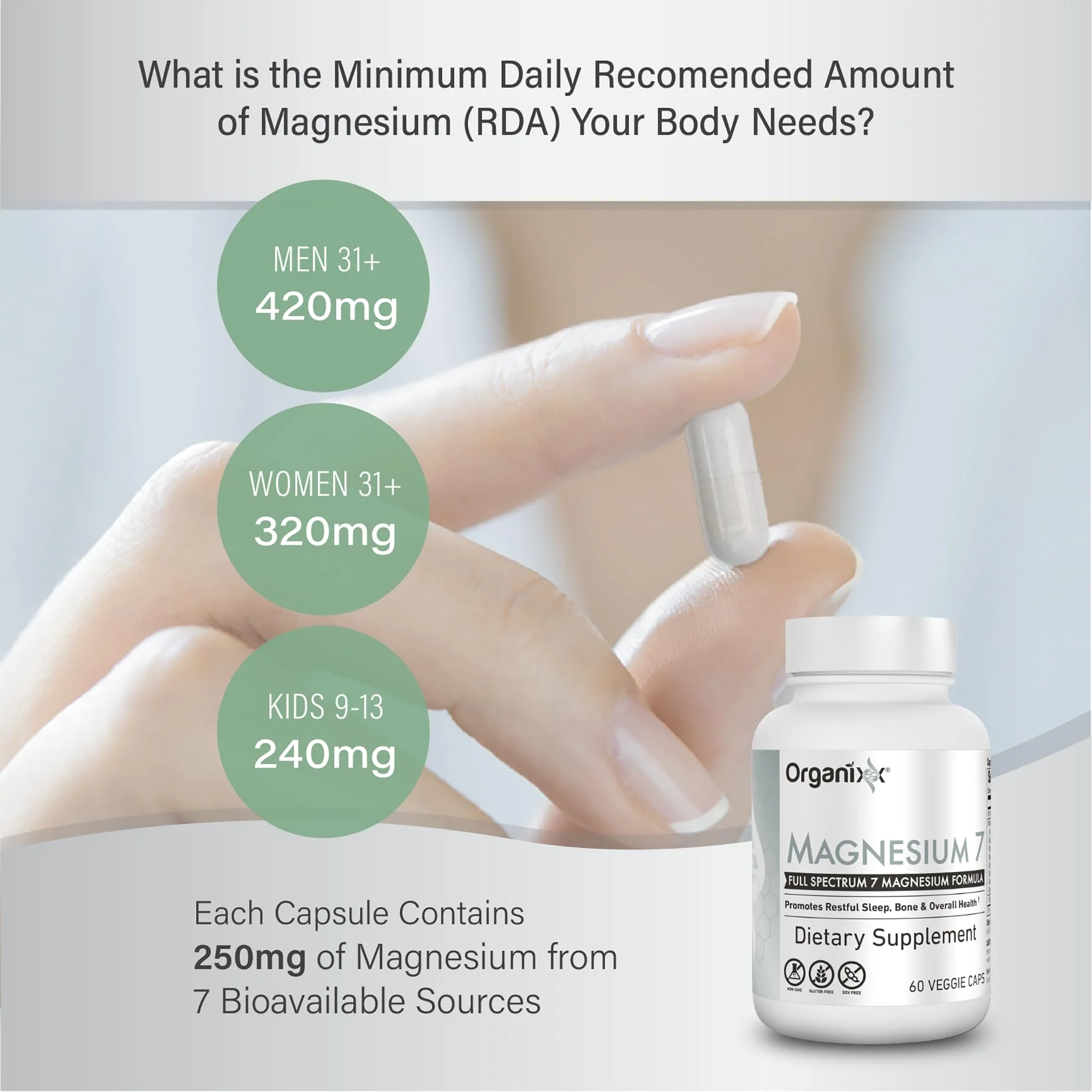 Organixx Magnesium Glycinate Supplement – 7-Type Magnesium Complex with Vitamin B6 & Manganese Citrate, Gluten Free, Non-GMO, 120 Capsules (2-Pack) - Image 3
