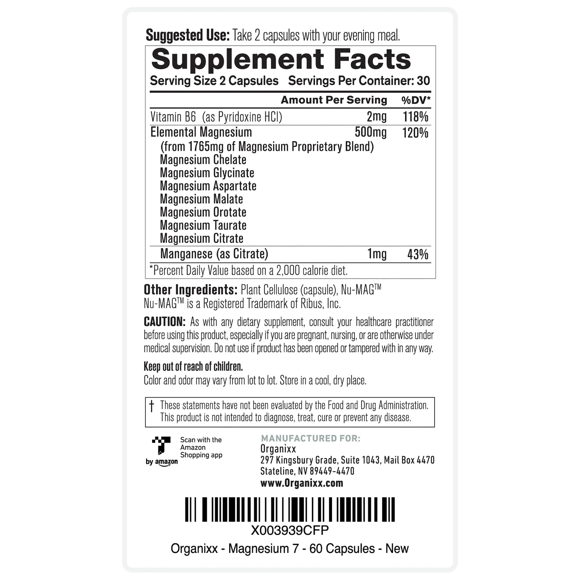 Organixx Magnesium Glycinate Supplement – 7-Type Magnesium Complex with Vitamin B6 & Manganese Citrate, Gluten Free, Non-GMO, 120 Capsules (2-Pack) - Image 7