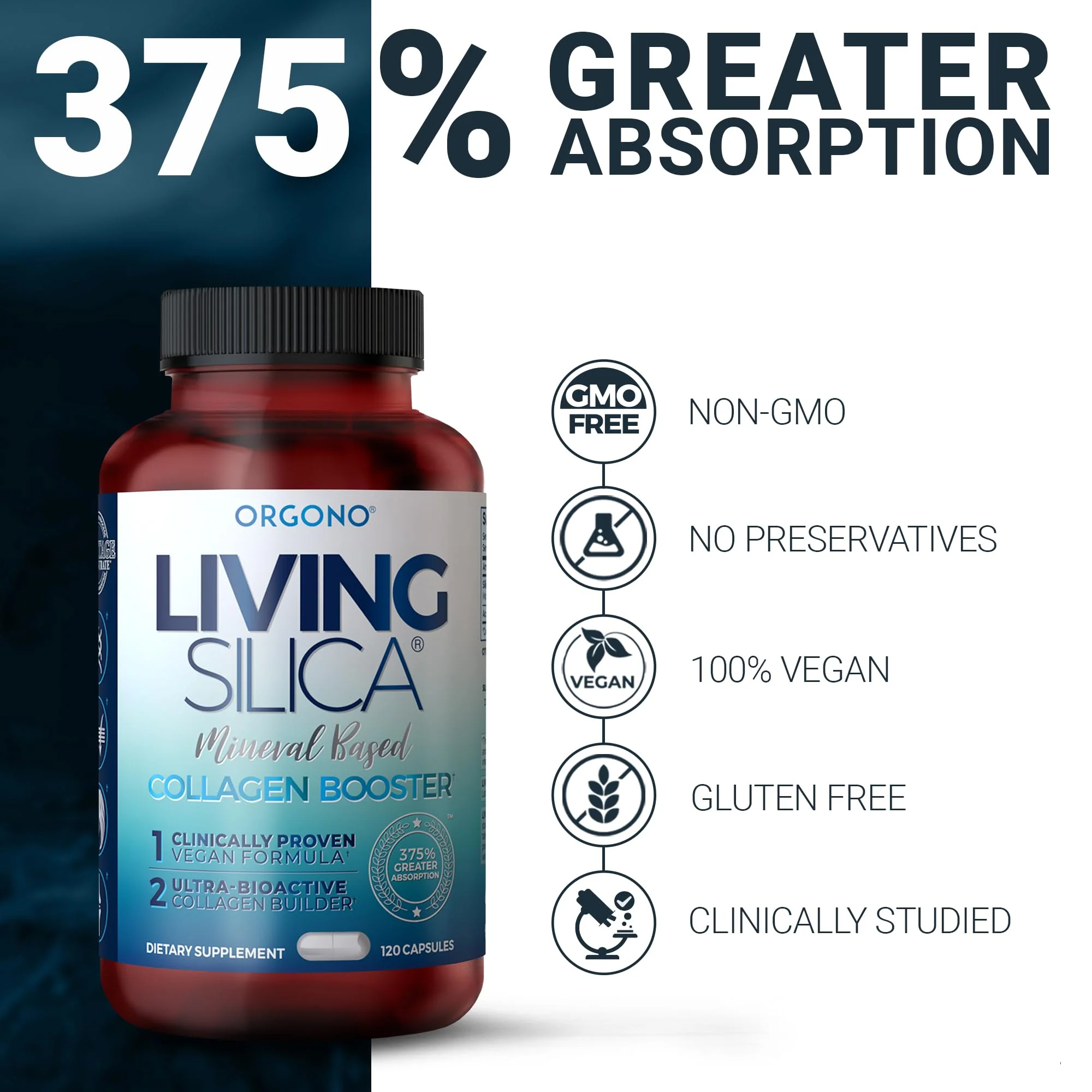 Orgono Living Silica Mineral-Based Collagen Booster Capsules | Supports Collagen, Skin & Joints | 60 Capsules - Image 5