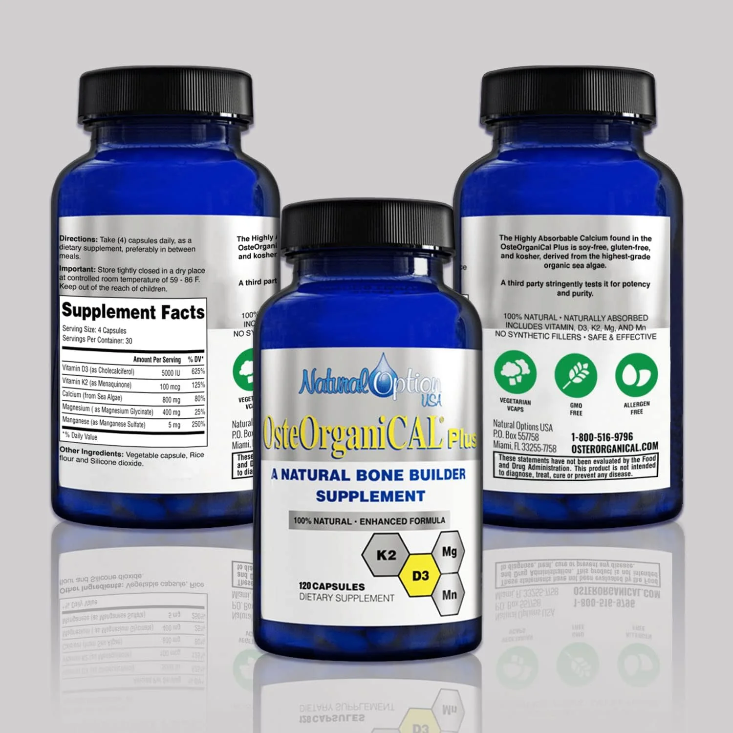 Osteorganical Plus – Organic Plant-Based Calcium with Vitamin D3, K2, Magnesium Glycinate & Manganese (720 Count) Pack of 6 - Image 2