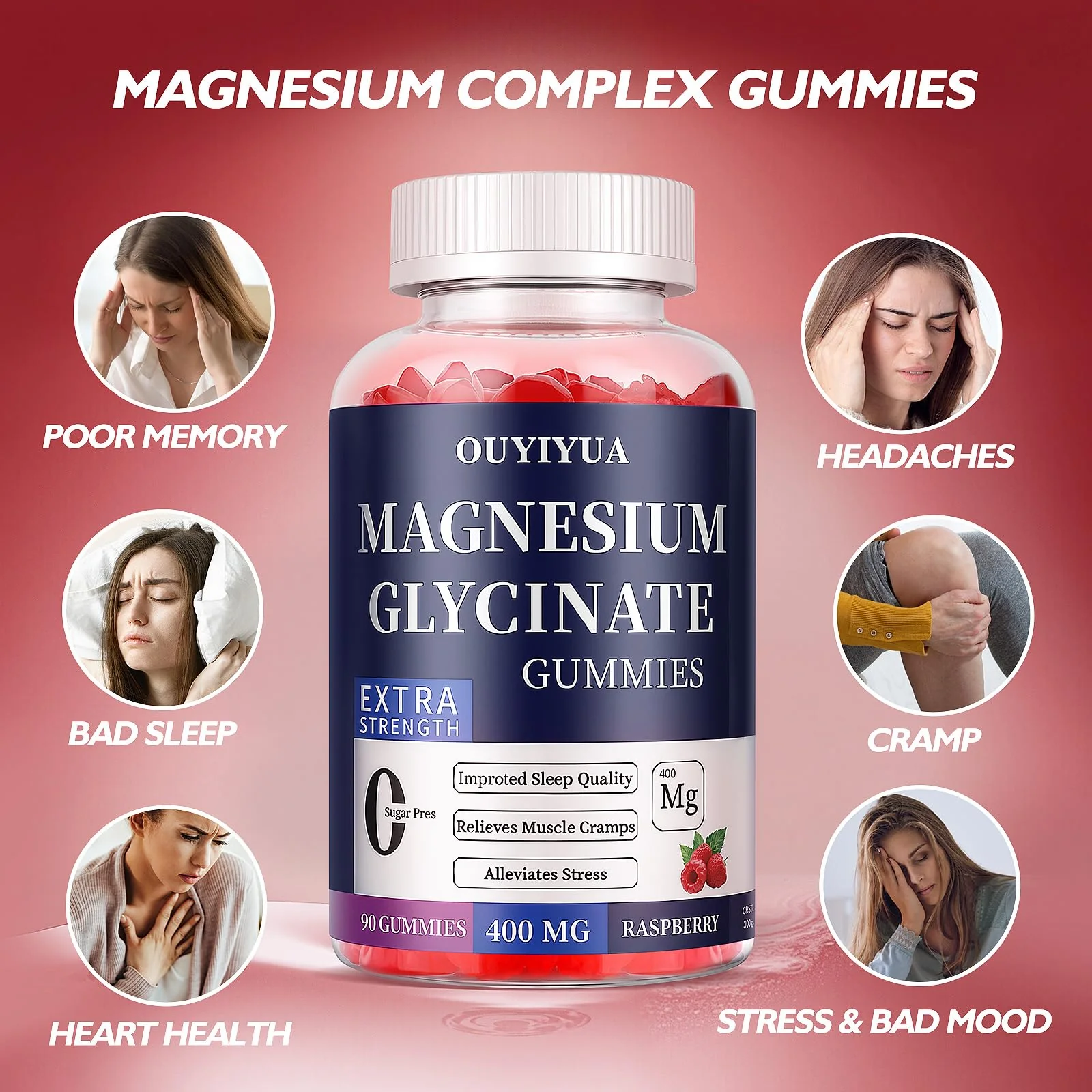 OUYIYUA Magnesium Glycinate 400mg Gummies - Sugar Free with Vitamin D & B6 | 2 Pack - Image 5