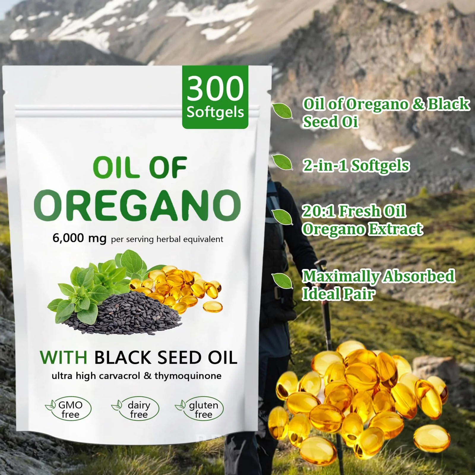 Ovela Oil of Oregano with Black Seed Oil – 2-in-1 Oregano Capsules, Immune Support, 300 Softgels - Image 4