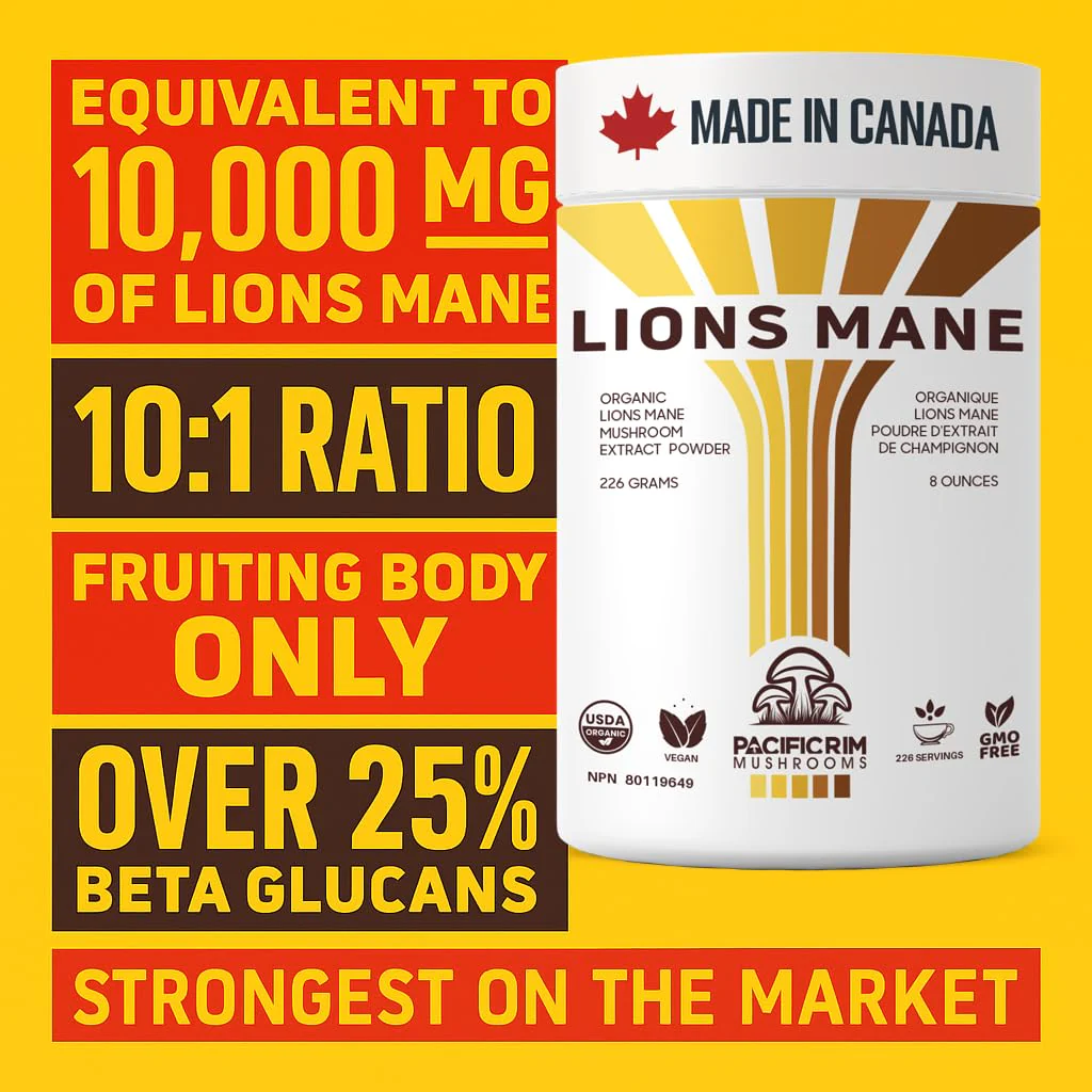 Pacific Rim Mushrooms Lions Mane Supplement Powder Ultra Strength 10:1 Organic Lions Mane Mushroom Supporting Memory, Cognition, Brain Health, 8 Ounces / 226 Servings - Image 2