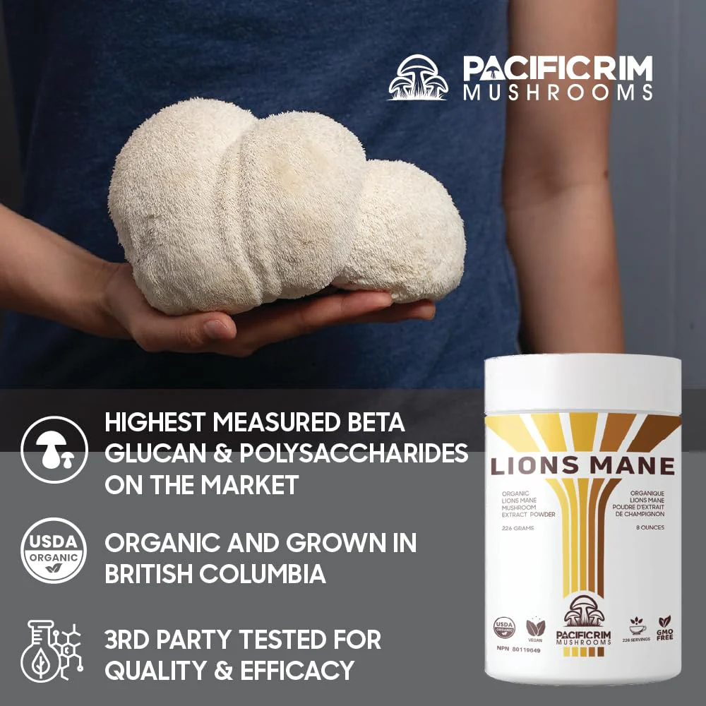 Pacific Rim Mushrooms Lions Mane Supplement Powder Ultra Strength 10:1 Organic Lions Mane Mushroom Supporting Memory, Cognition, Brain Health, 8 Ounces / 226 Servings - Image 3