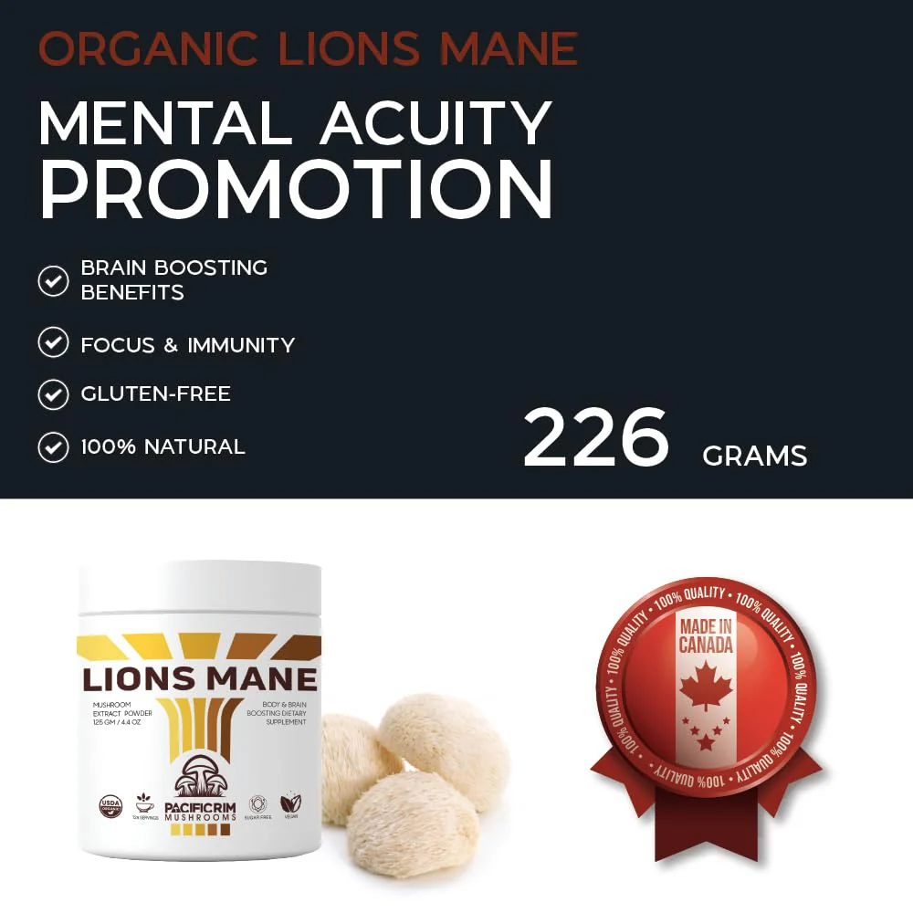 Pacific Rim Mushrooms Lions Mane Supplement Powder Ultra Strength 10:1 Organic Lions Mane Mushroom Supporting Memory, Cognition, Brain Health, 8 Ounces / 226 Servings - Image 8