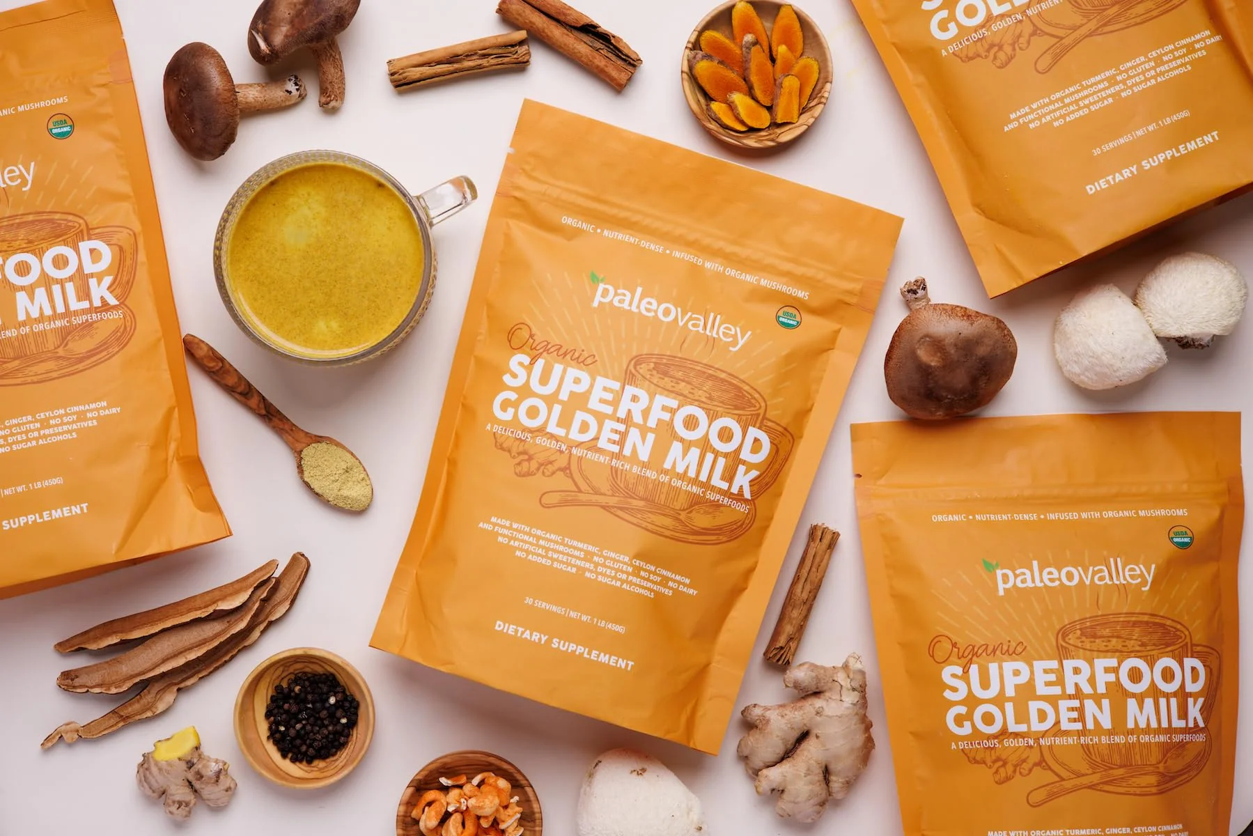 Paleovalley Organic Superfood Golden Milk — Turmeric, Whole Mushroom Blend & MCT Coconut Milk, 30 Servings - Image 3