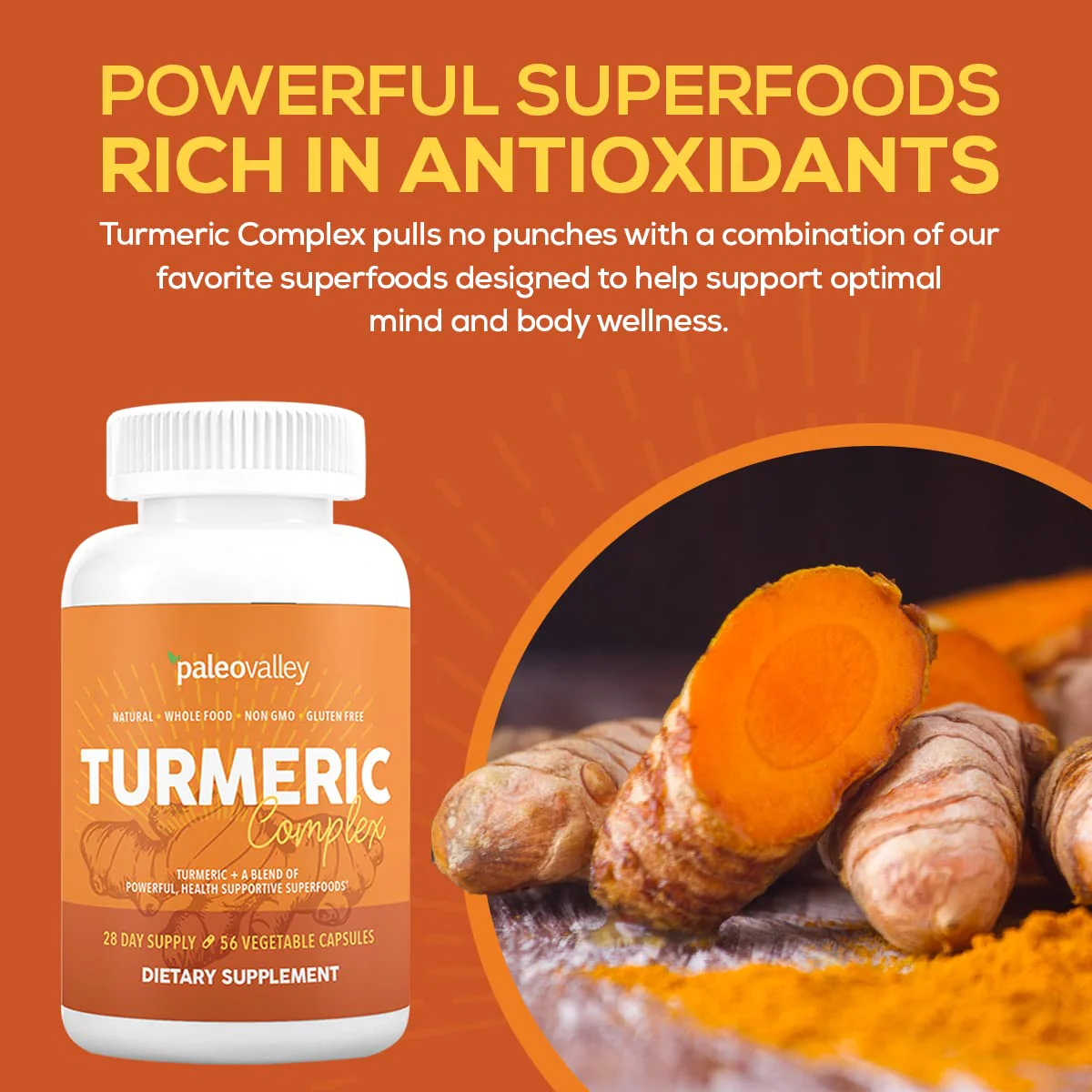 Paleovalley Organic Turmeric Complex – Full Spectrum Turmeric + Superfoods | 56 Vegetarian Capsules - Image 5
