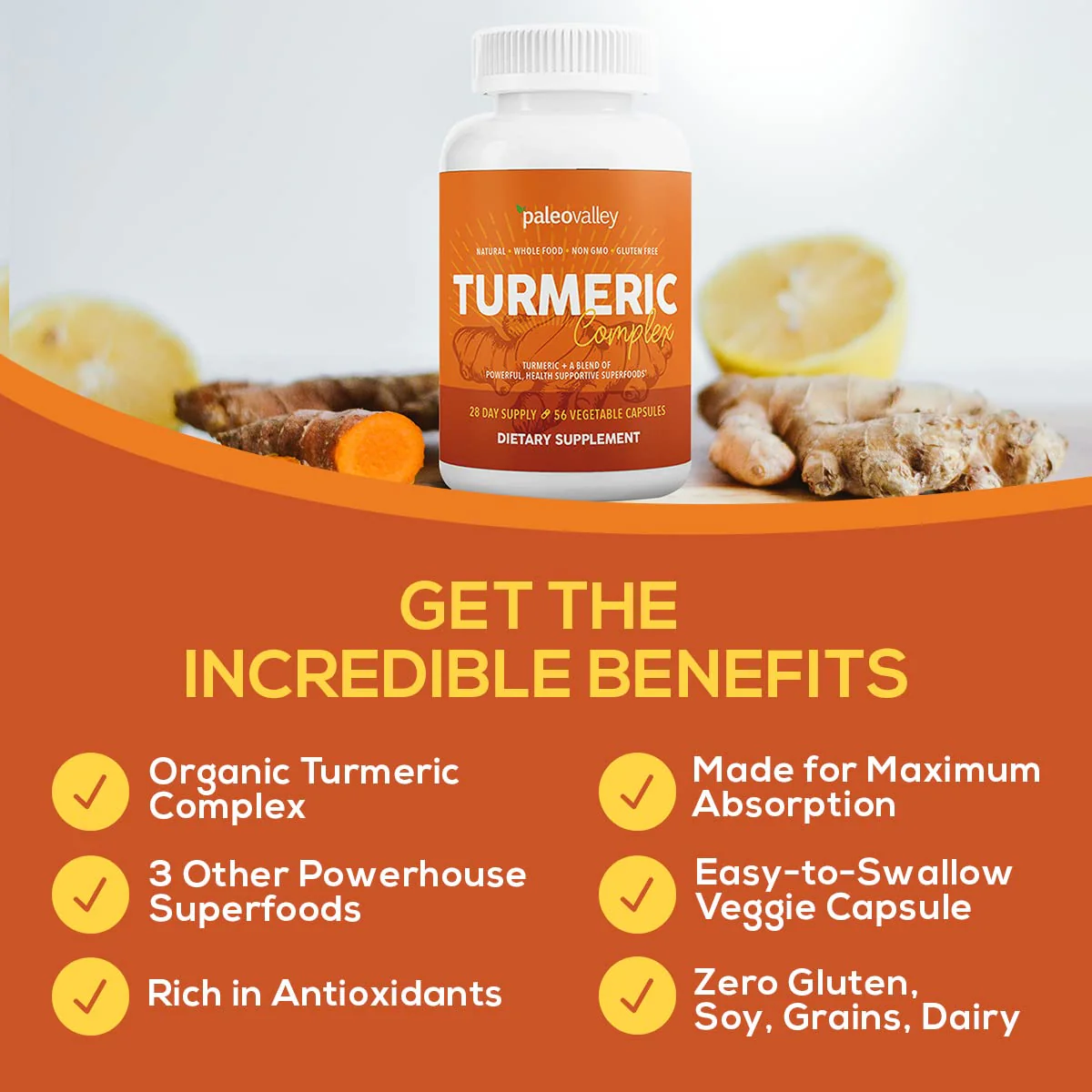 Paleovalley Organic Turmeric Complex – Full Spectrum Turmeric + Superfoods | 56 Vegetarian Capsules - Image 6