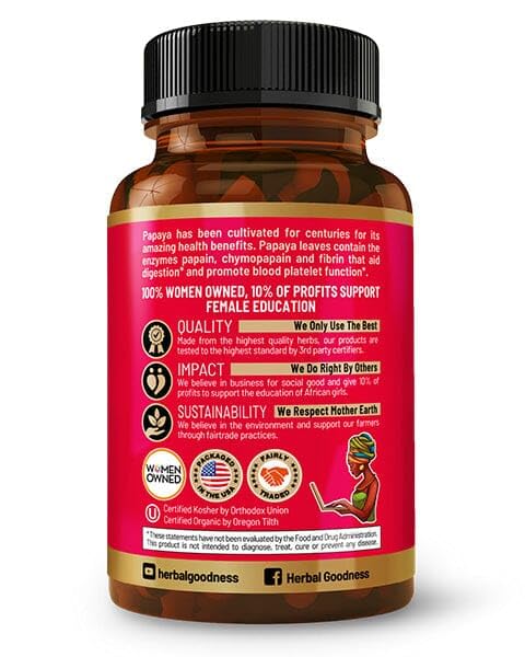 Papaya Leaf Blood Platelet Capsules - 60/600mg, 20x Strength | Herbal Goodness | Made in USA - Image 3