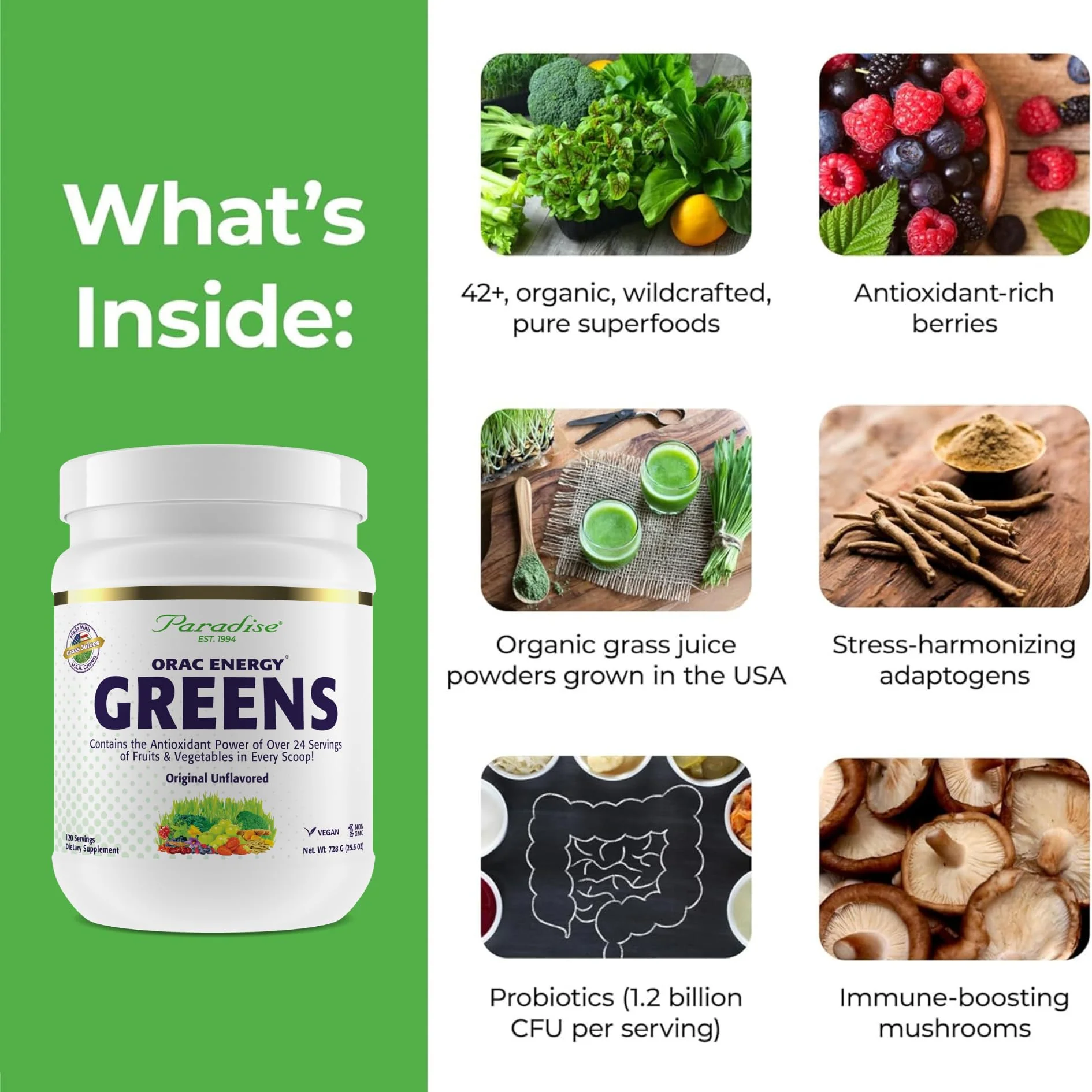 Paradise Herbs ORAC Energy Greens Powder — Antioxidant Power of 24 Fruits & Veggies in 1 Scoop | 120 Servings - Image 12