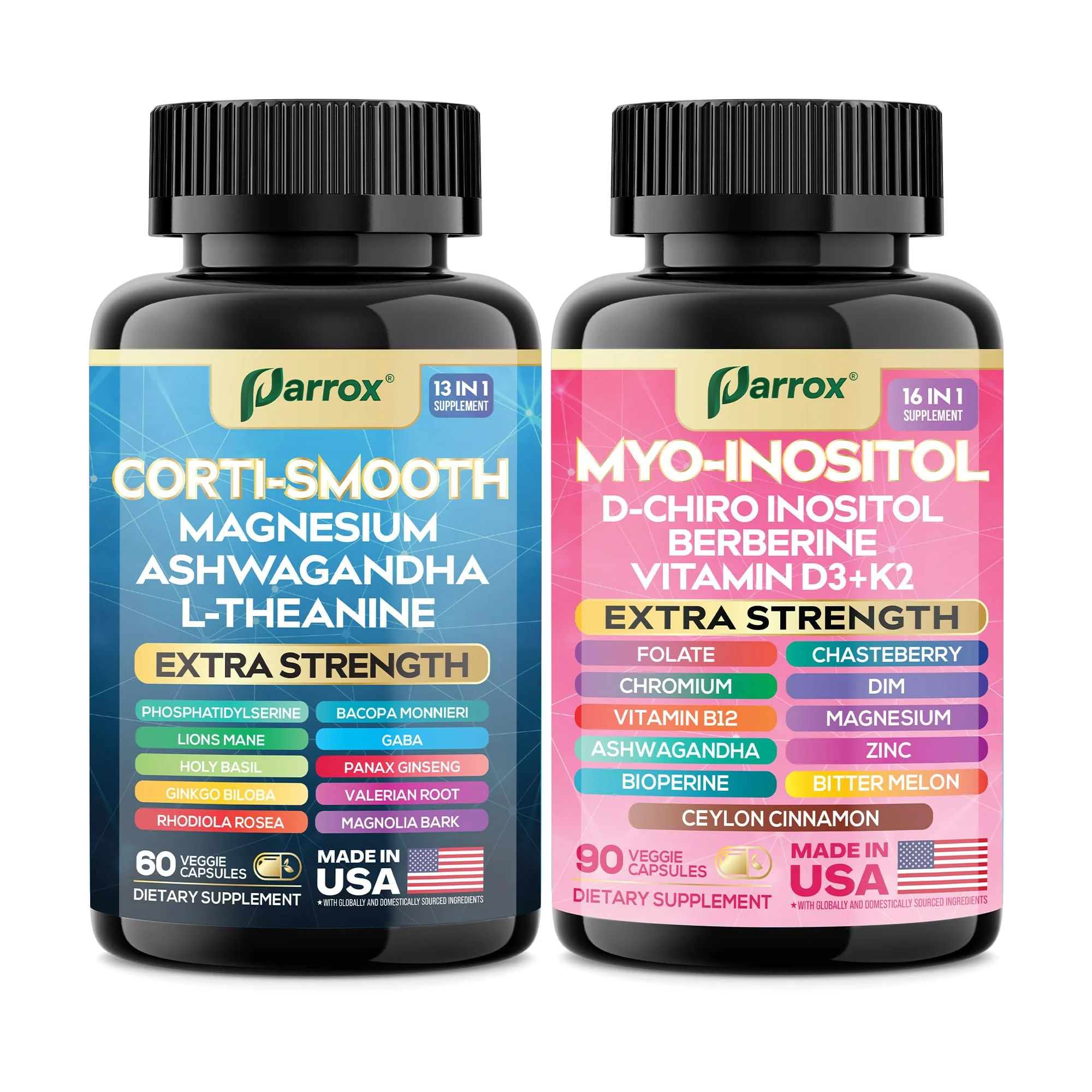 Parrox Cortisol & Myo-Inositol Bundle – 13-in-1 Cortisol Support + 16-in-1 Myo-Inositol, 150 Capsules - Image 16