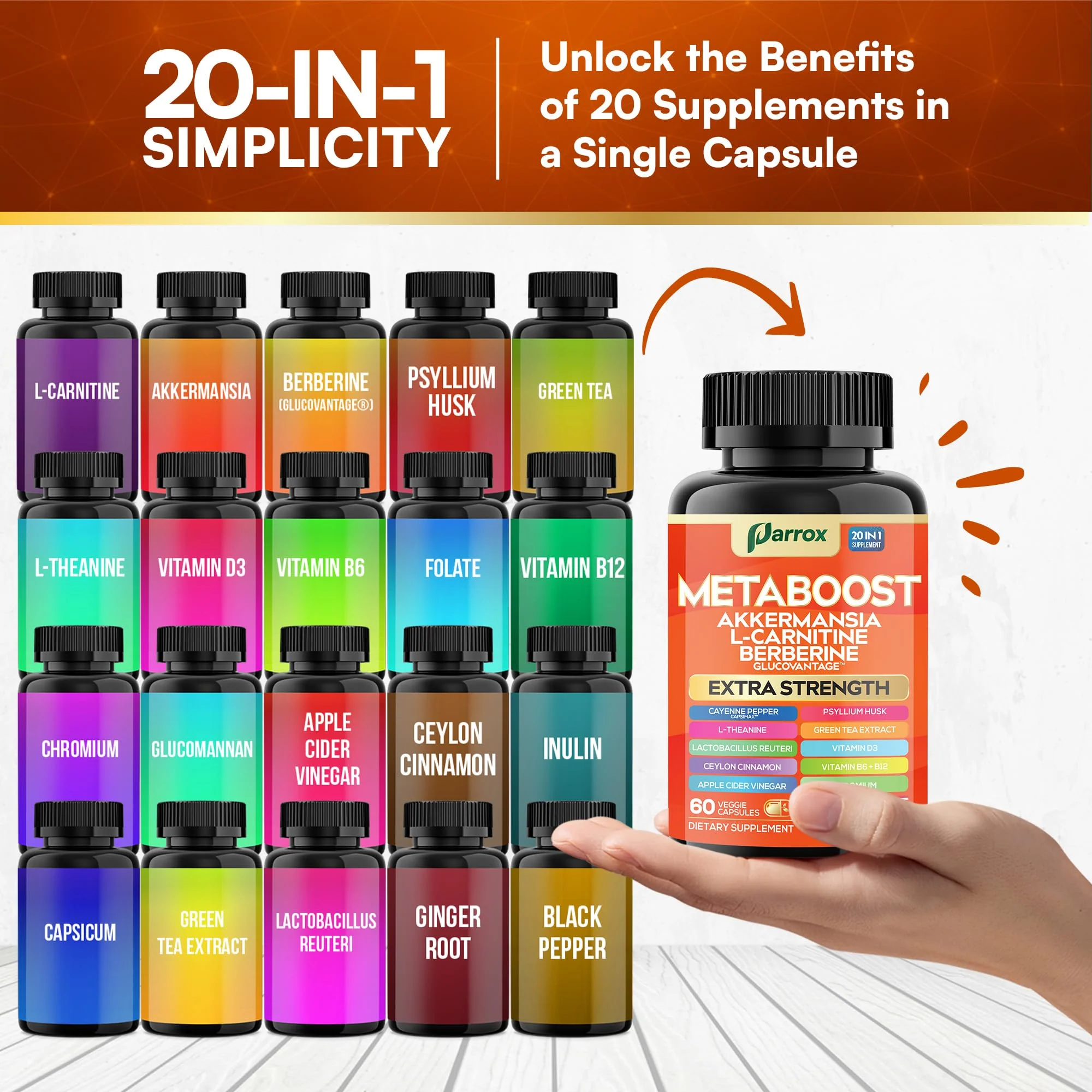 Parrox GLP-1 Booster – 20-in-1 Plant-Based Formula (60 Caps) with Akkermansia & Probiotics - Image 6