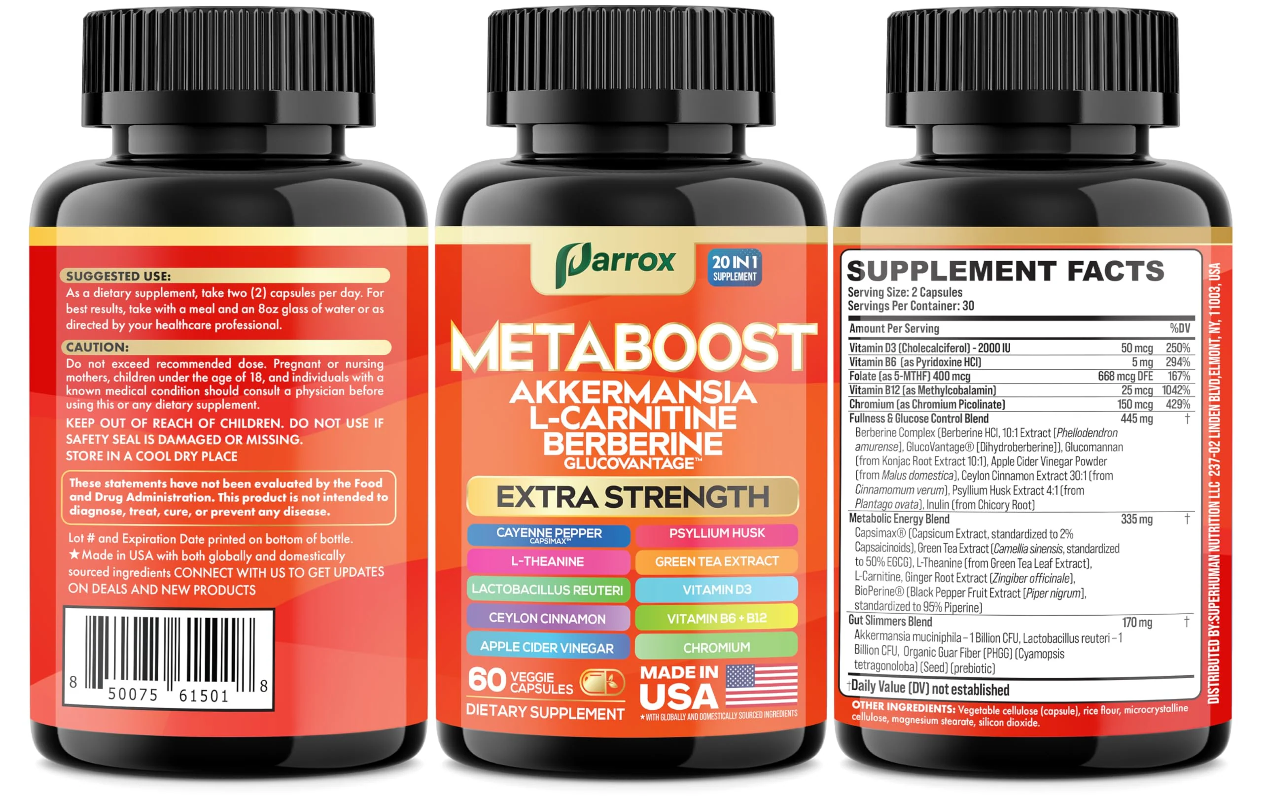 Parrox GLP-1 Booster – 20-in-1 Plant-Based Formula (60 Caps) with Akkermansia & Probiotics - Image 9
