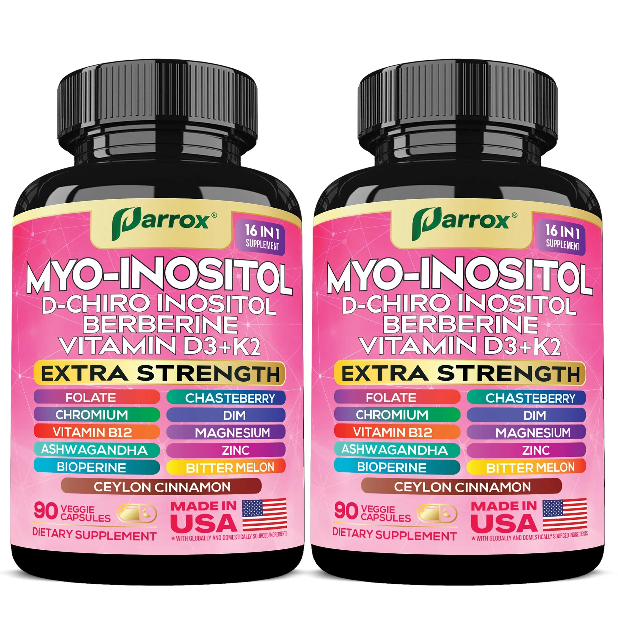Parrox Myo-Inositol 16-in-1 Supplement – 2 Pack with D-Chiro Inositol, Berberine, D3 + K2 - Image 9