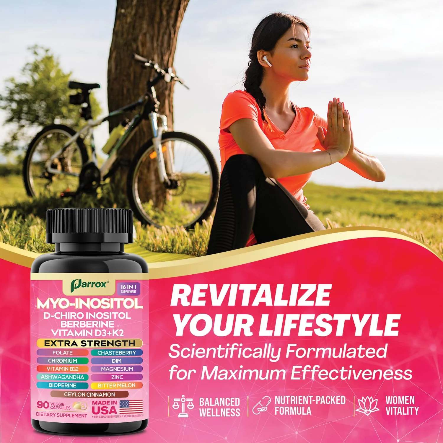 Parrox Myo-Inositol 16-in-1 Supplement | D-Chiro Inositol, DIM, Berberine, D3 + K2 | 3-Month Supply - Image 14