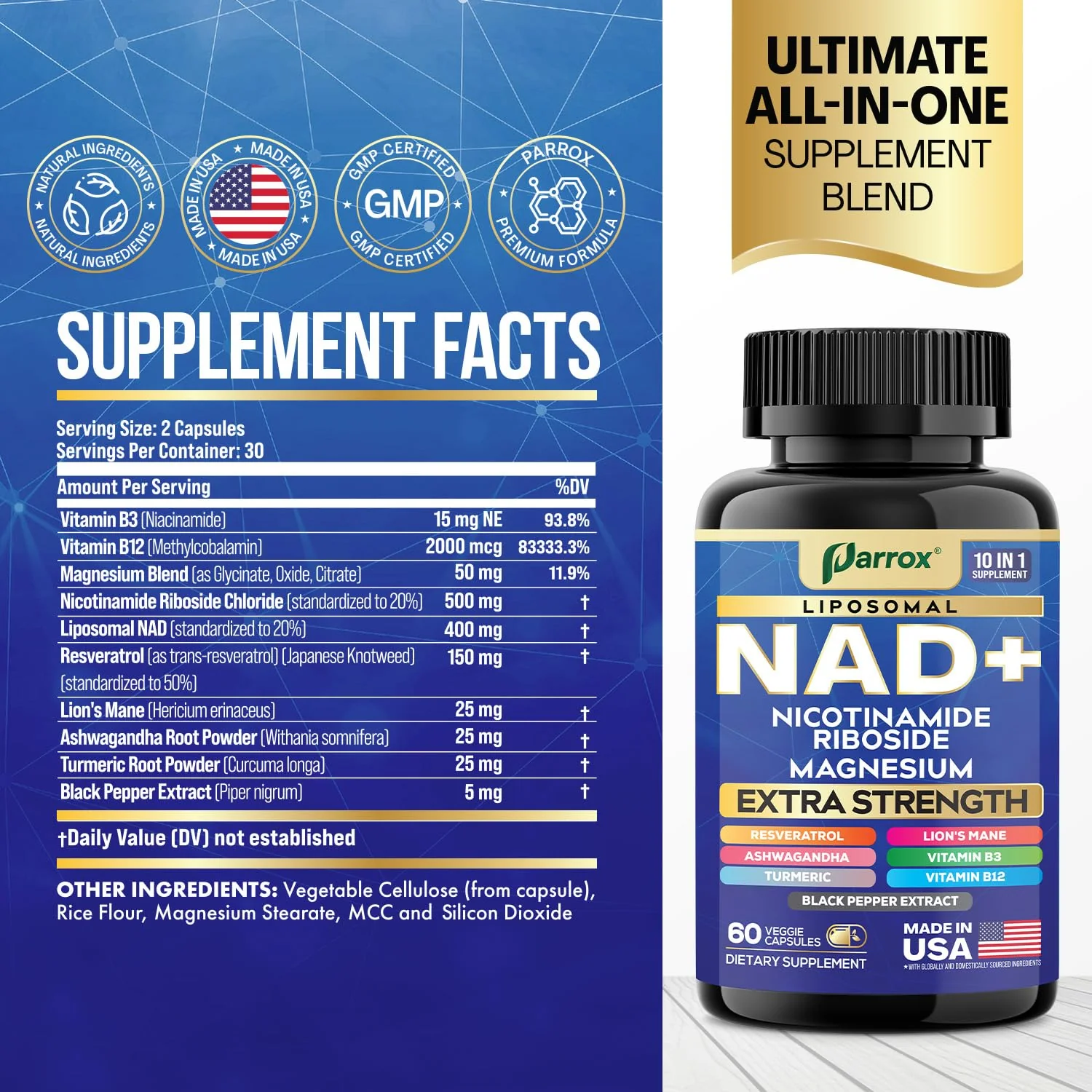 Parrox NAD+ 10-in-1 Supplement with Liposomal NAD+ - 2-Pack - Image 2