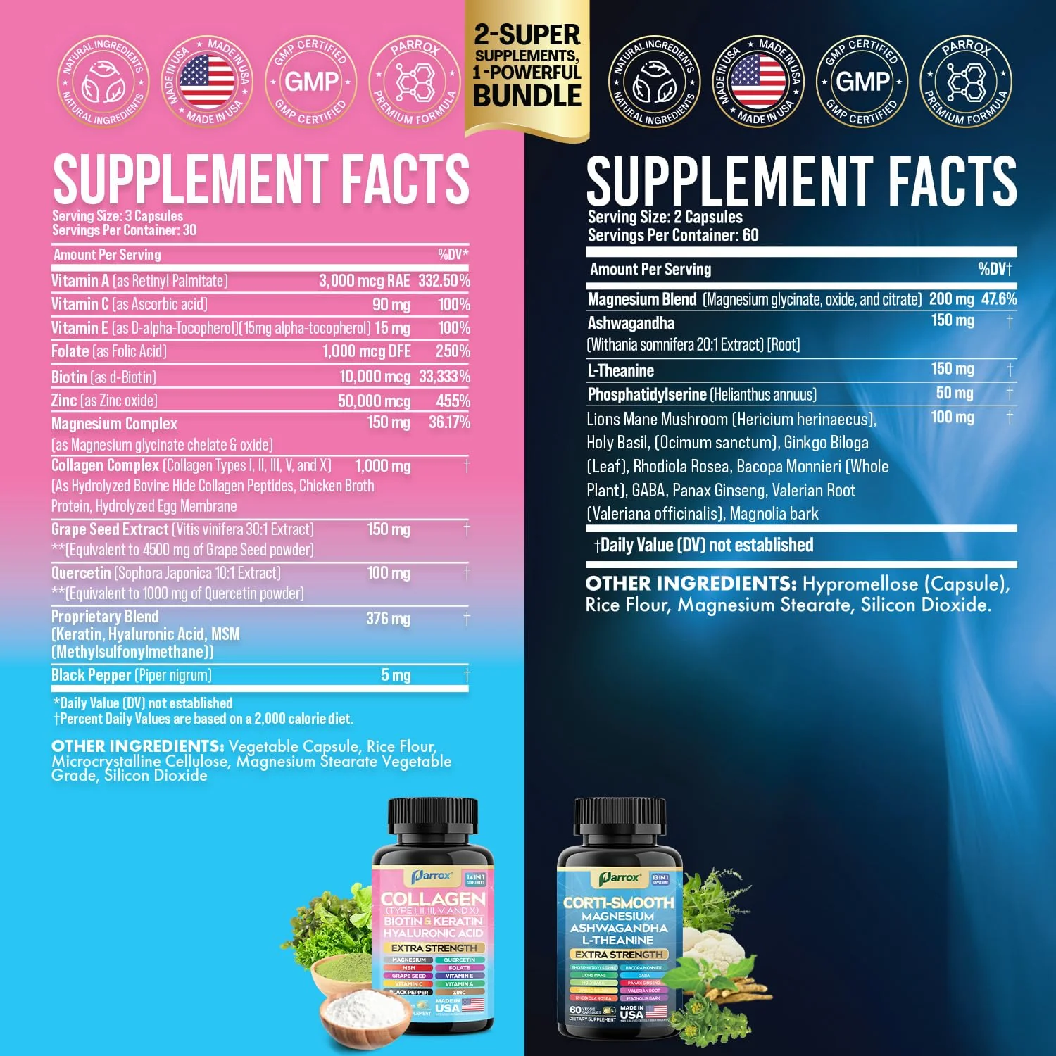 Parrox Shining Serenity Set – Cortisol Support & Collagen Duo with Ashwagandha, L-Theanine, Magnesium, and More - Image 3