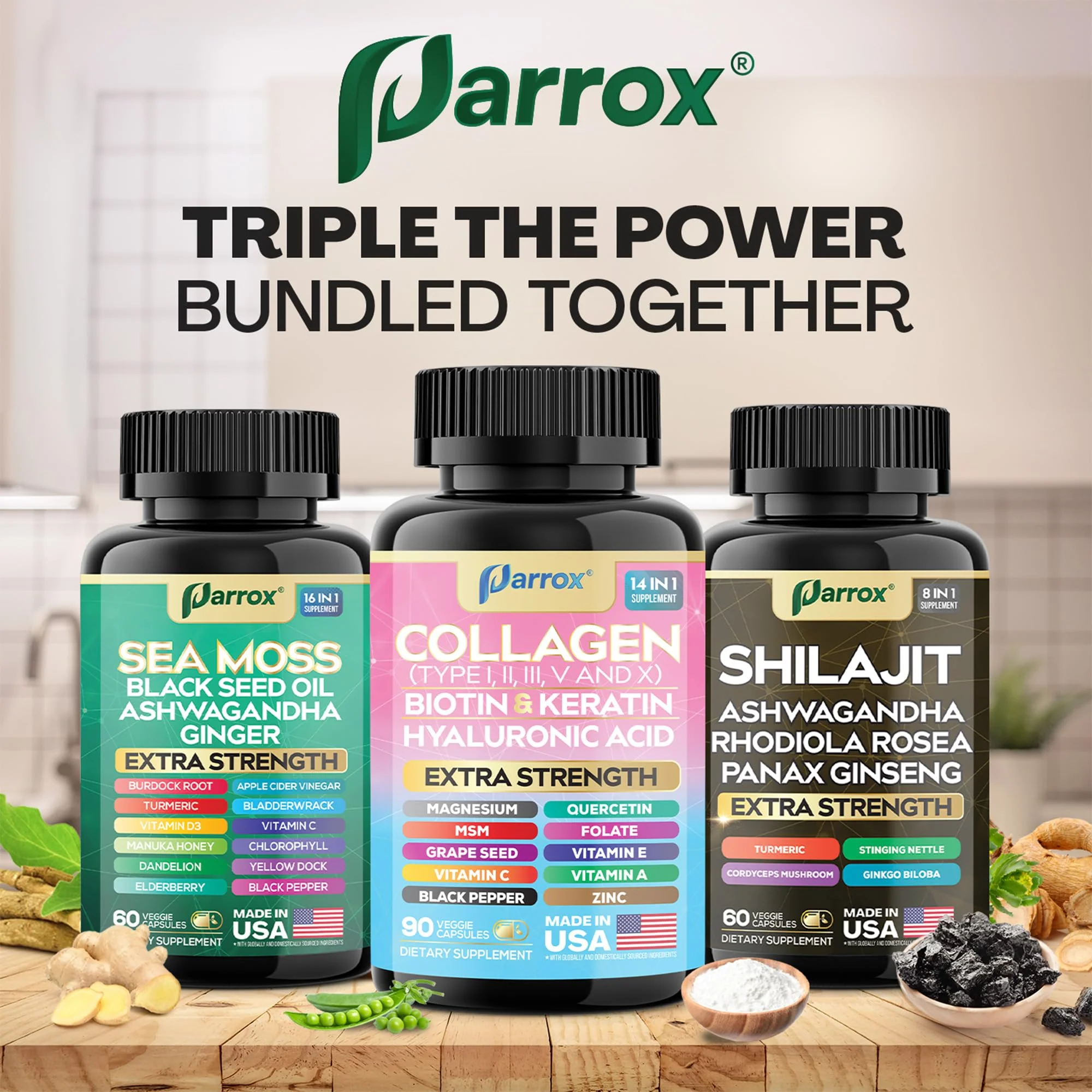 Parrox Ultimate Wellness Trio – Sea Moss, Black Seed Oil & Collagen | 3-in-1 Capsule Bundle - Image 6