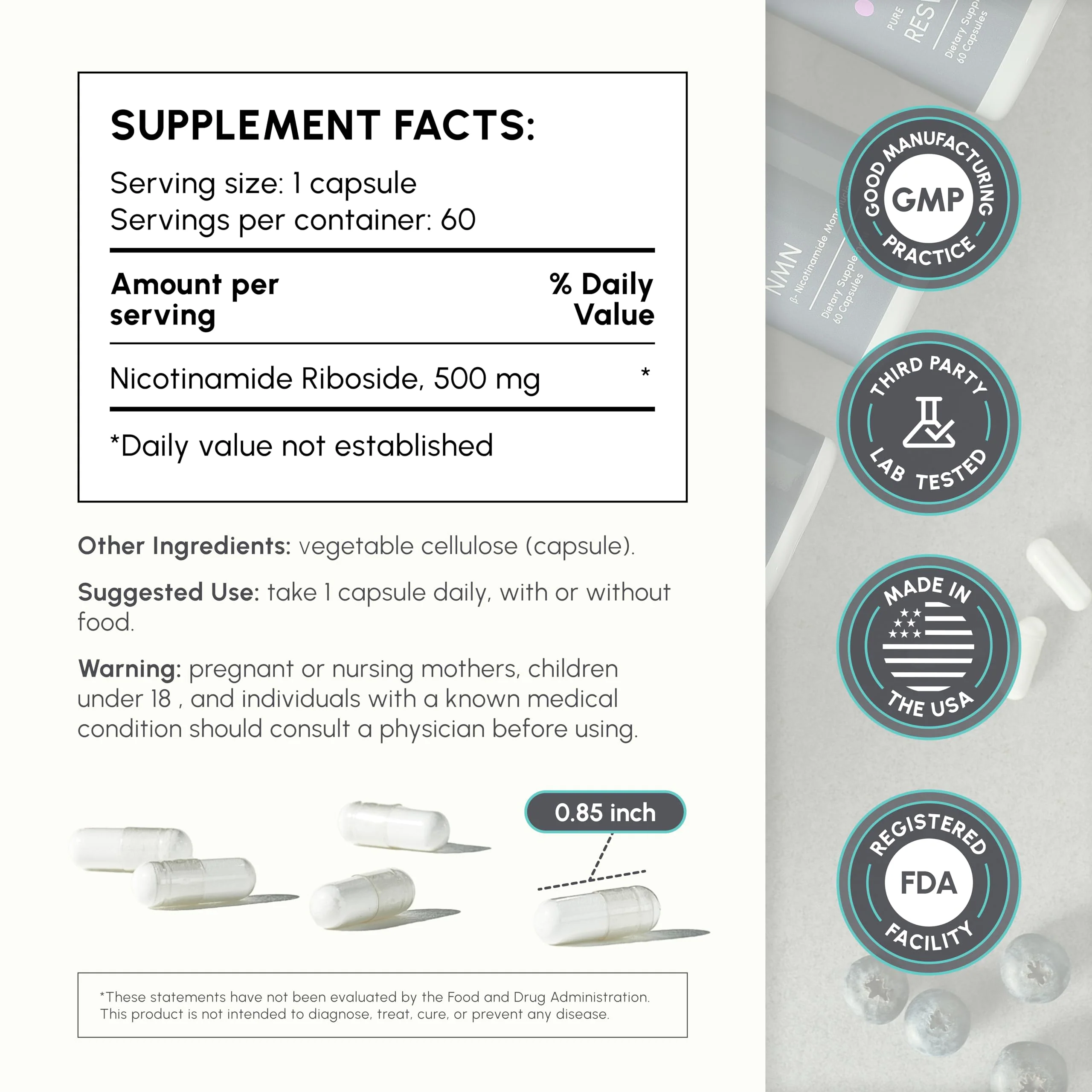 partiQlar Nicotinamide Riboside (NR) 500mg – NR Supplement for Cellular Health, Energy & Metabolism Support – 2-Month Supply (60 Capsules) - Image 12