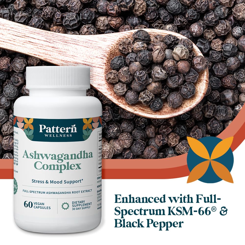 Pattern Wellness Ashwagandha Complex - Organic KSM-66 & Black Pepper - Stress Response & Energy Balance - 360 Vegan Capsules - Image 16