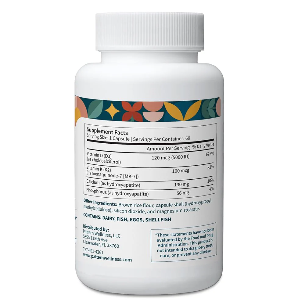Pattern Wellness Vitamin K2 and D3 with Calcium - Bone Health, Circulatory & Immune Support - Non-GMO - 60 Capsules - Image 12