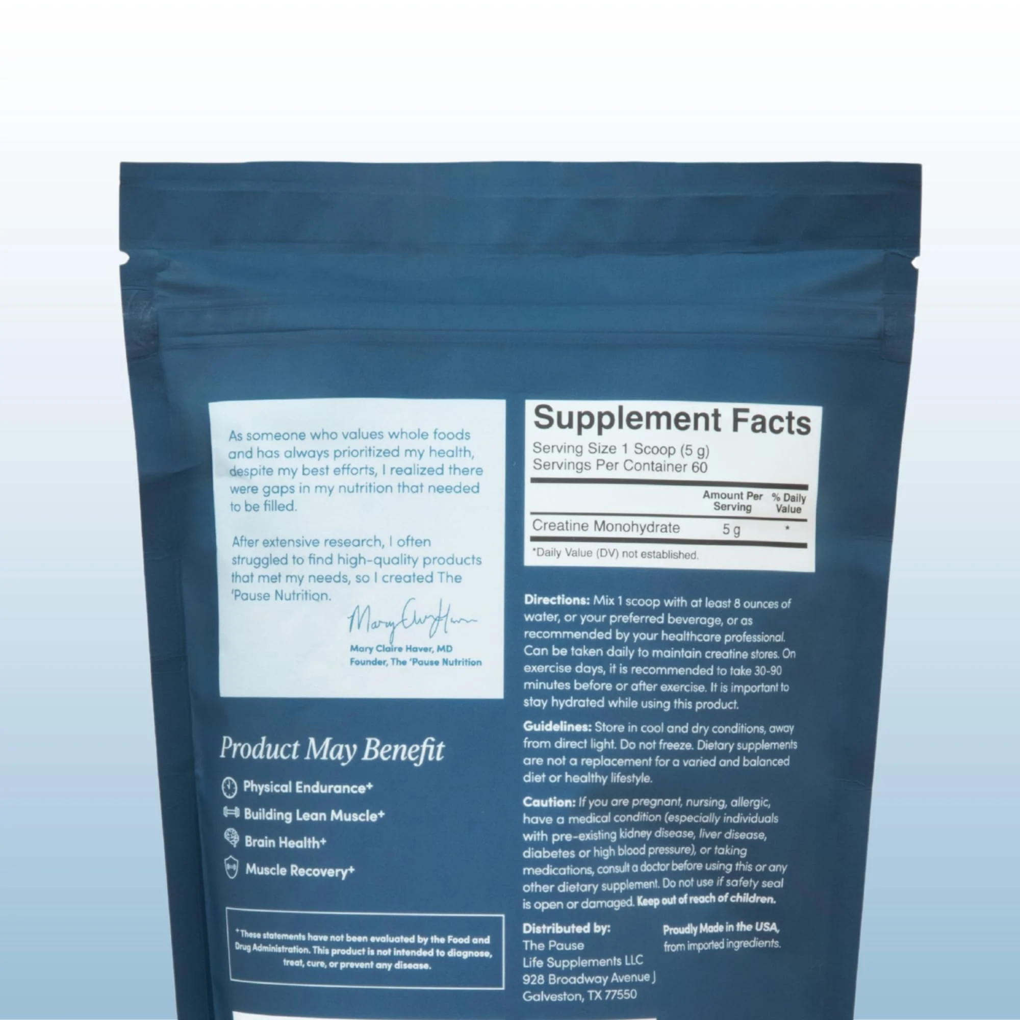 Pause Life Creatine Powder – Unflavored, 5g Creatine Monohydrate per Serving, Gluten Free & Vegan, 11 oz - Image 2