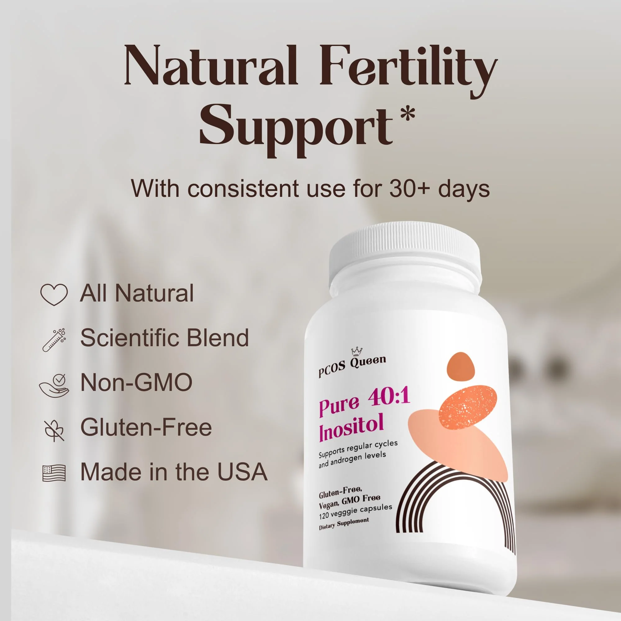 PCOS Queen Pure 40:1 Inositol – Myo & D-Chiro Inositol for Fertility, Skin & Cycle Health | 3 Bottles - Image 3
