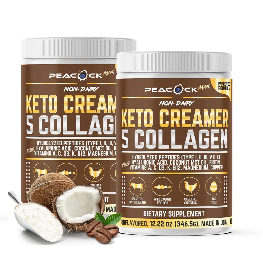 Peacock Max Collagen Keto Creamer Powder – Unflavored, Coconut MCT, B12 & Magnesium (2x24.44 oz) - Image 10