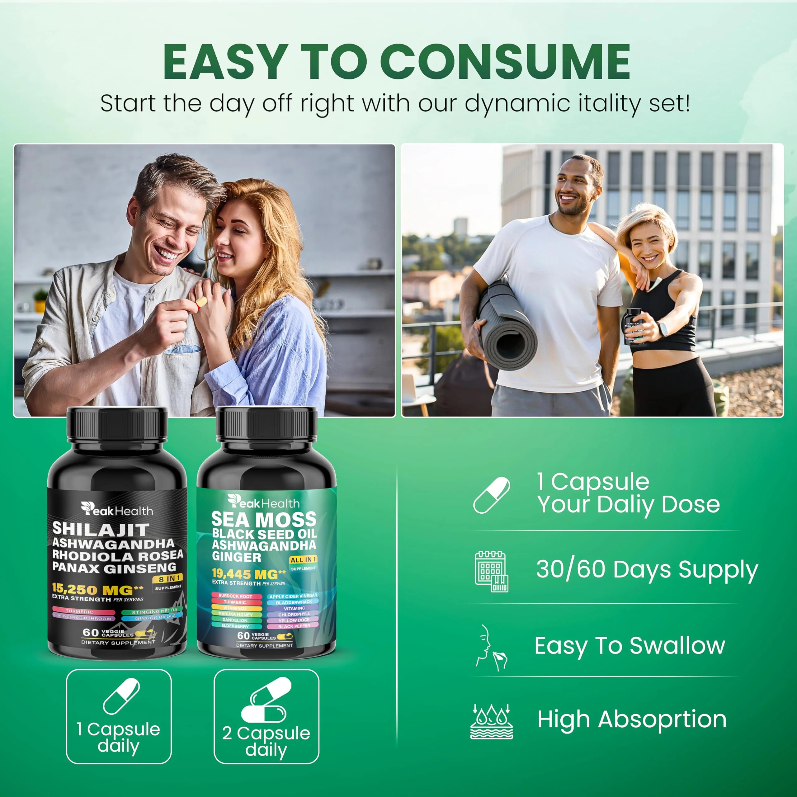 Peakhealth Shilajit Sea Moss & Black Seed Oil Capsules – 2 Bottle Combo (60 Capsules Each) - Image 6