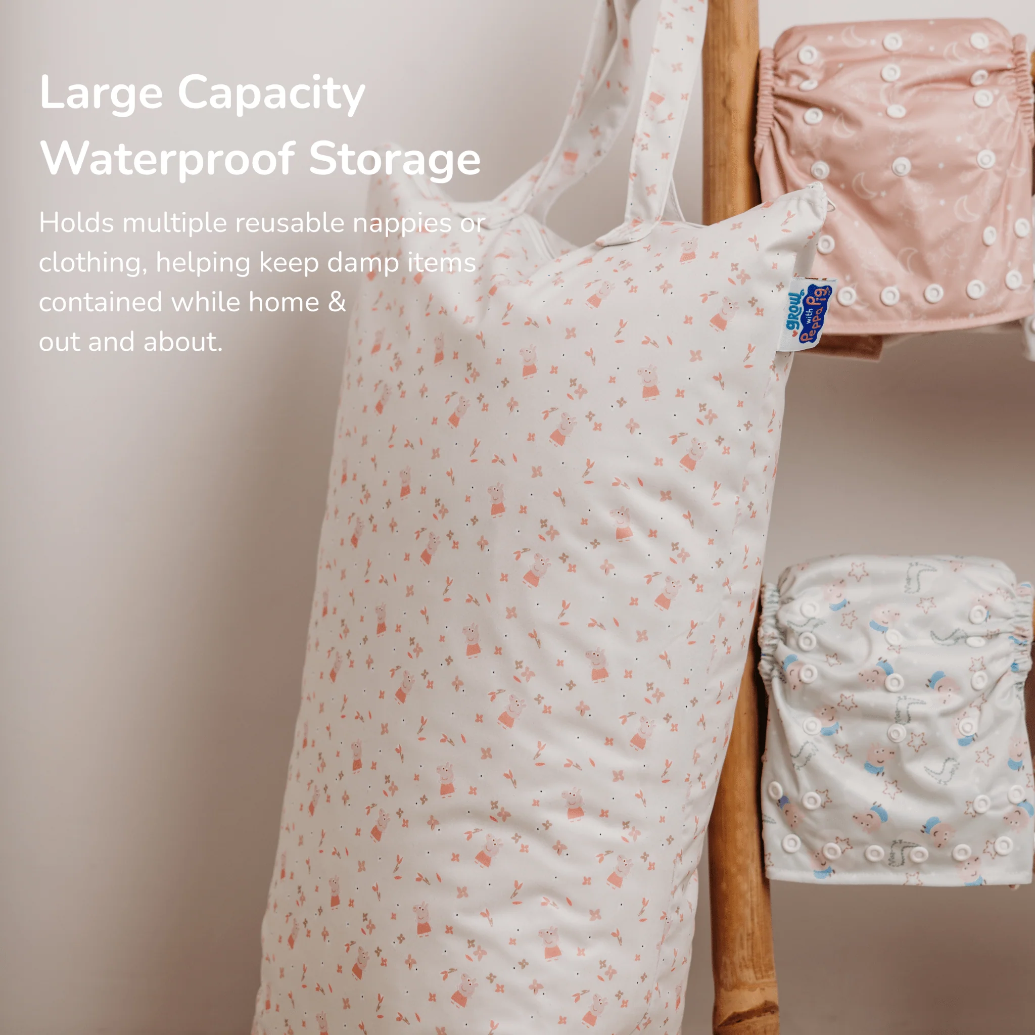 Peppa Pig XL Wet Bag Reusable Cloth Nappy Pail - George Pig | Sage - Image 2