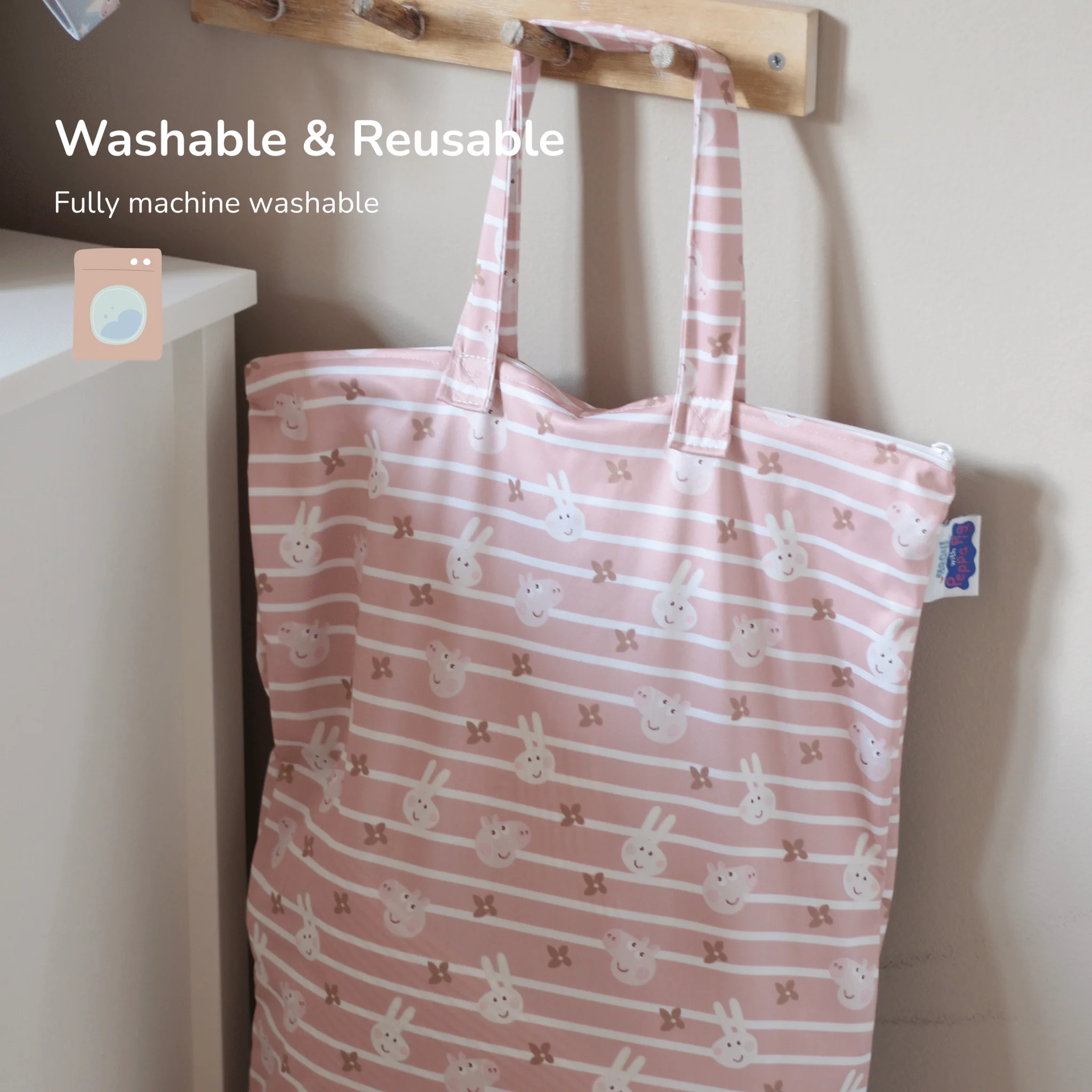 Peppa Pig XL Wet Bag Reusable Cloth Nappy Pail - Pink Rainbows - Image 3