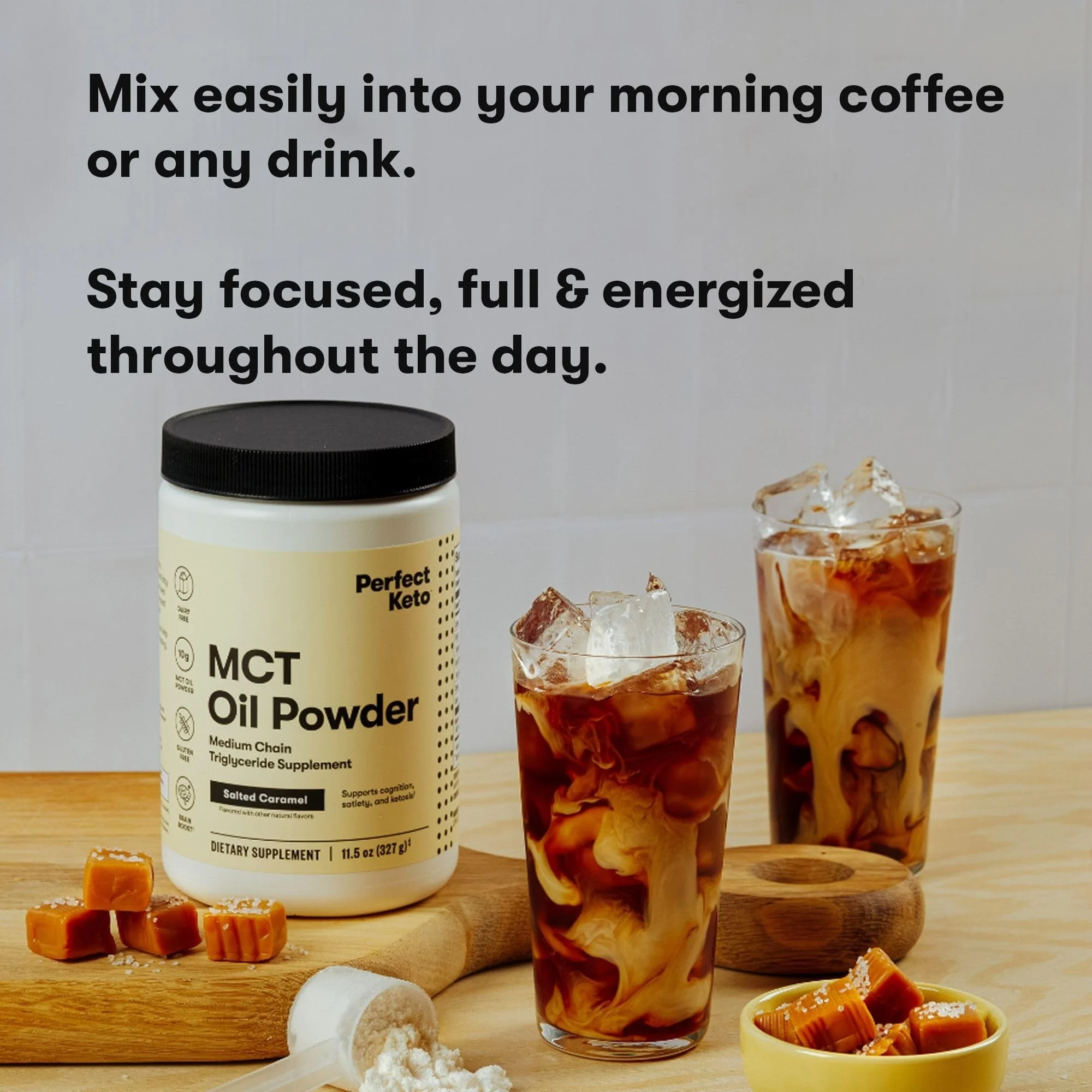 Perfect Keto 7g MCT Oil Powder – Salted Caramel Non-Dairy Keto Coffee Creamer, 30 Servings - Image 13