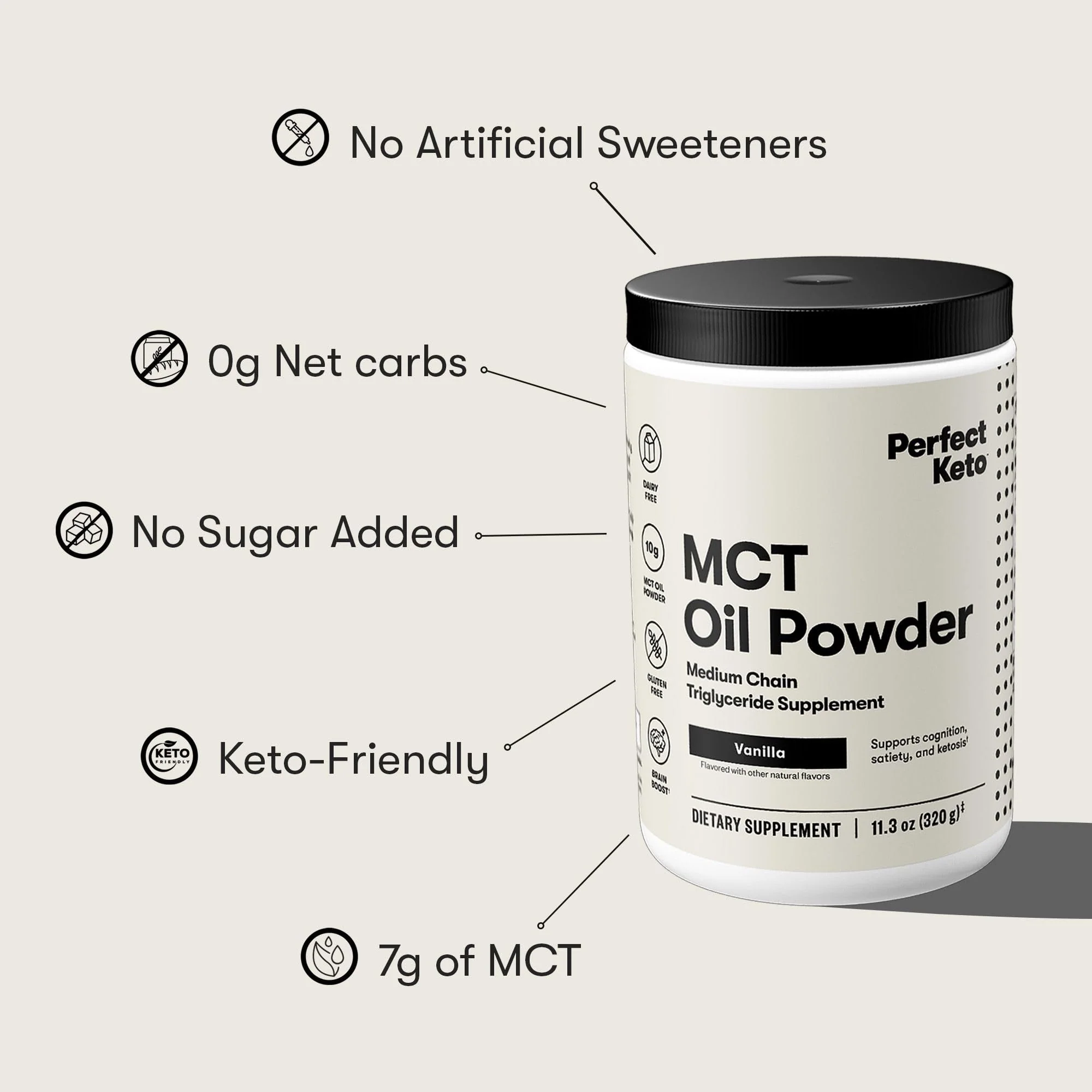 Perfect Keto 7g MCT Oil Powder Vanilla – Non-Dairy Keto Coffee Creamer, 30 Servings - Image 6