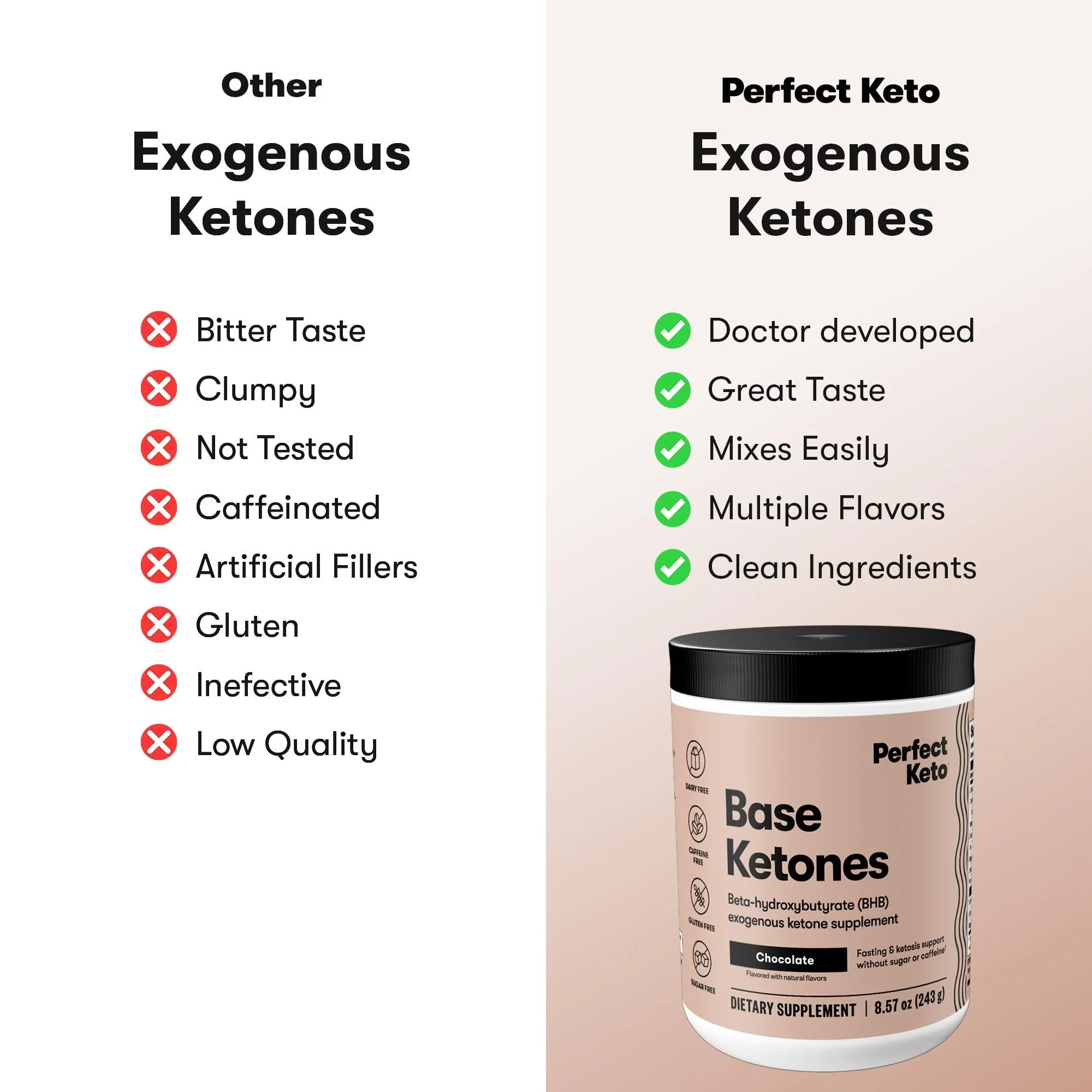 Perfect Keto Exogenous Ketones Powder – BHB Salts for Ketosis, Fasting & Hydration (Chocolate, 8.57 oz) - Image 3