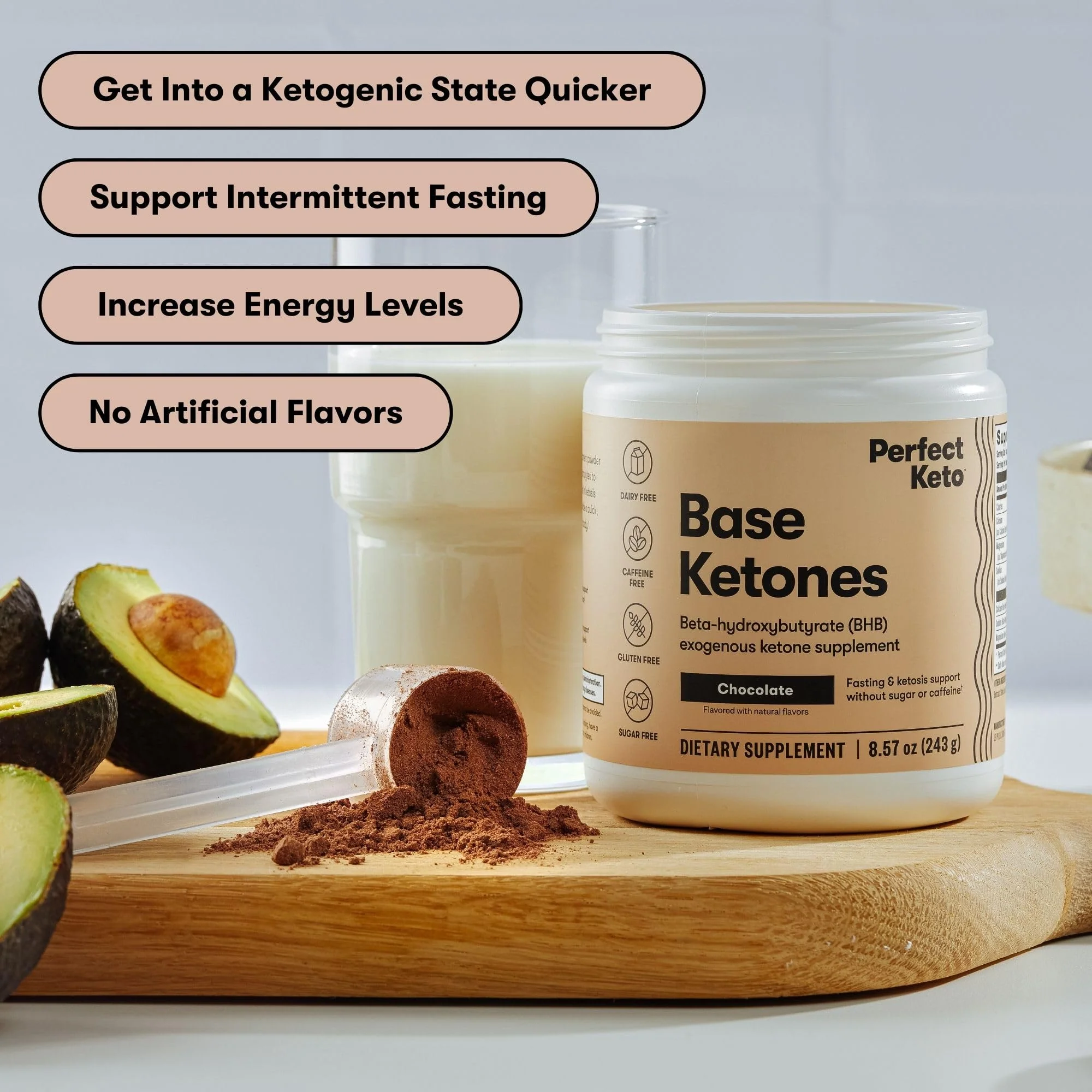 Perfect Keto Exogenous Ketones Powder – BHB Salts for Ketosis, Fasting & Hydration (Chocolate, 8.57 oz) - Image 6