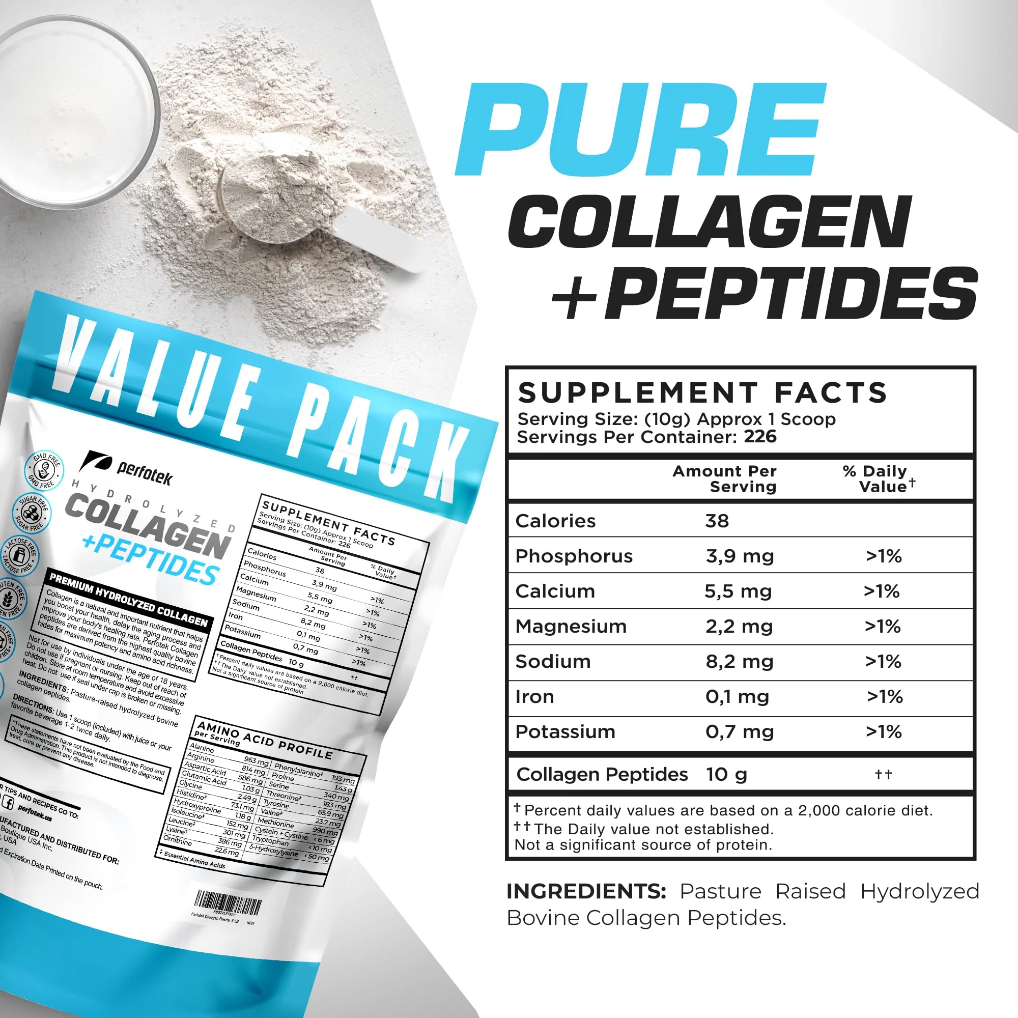 Perfotek Collagen Powder Type I & III, 5Lb - Unflavored, Grass-Fed, Easy to Mix - Image 10