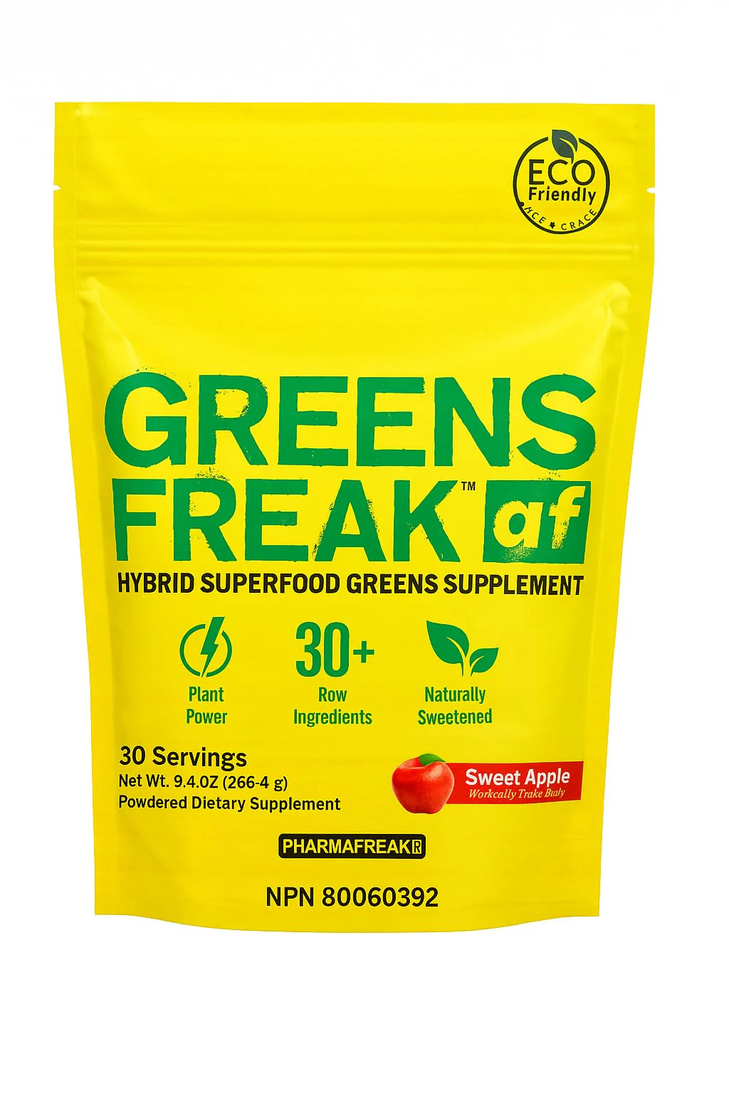 Pharmafreak Greens Freak – Sweet Apple Greens Powder with Spirulina & 30+ Ingredients