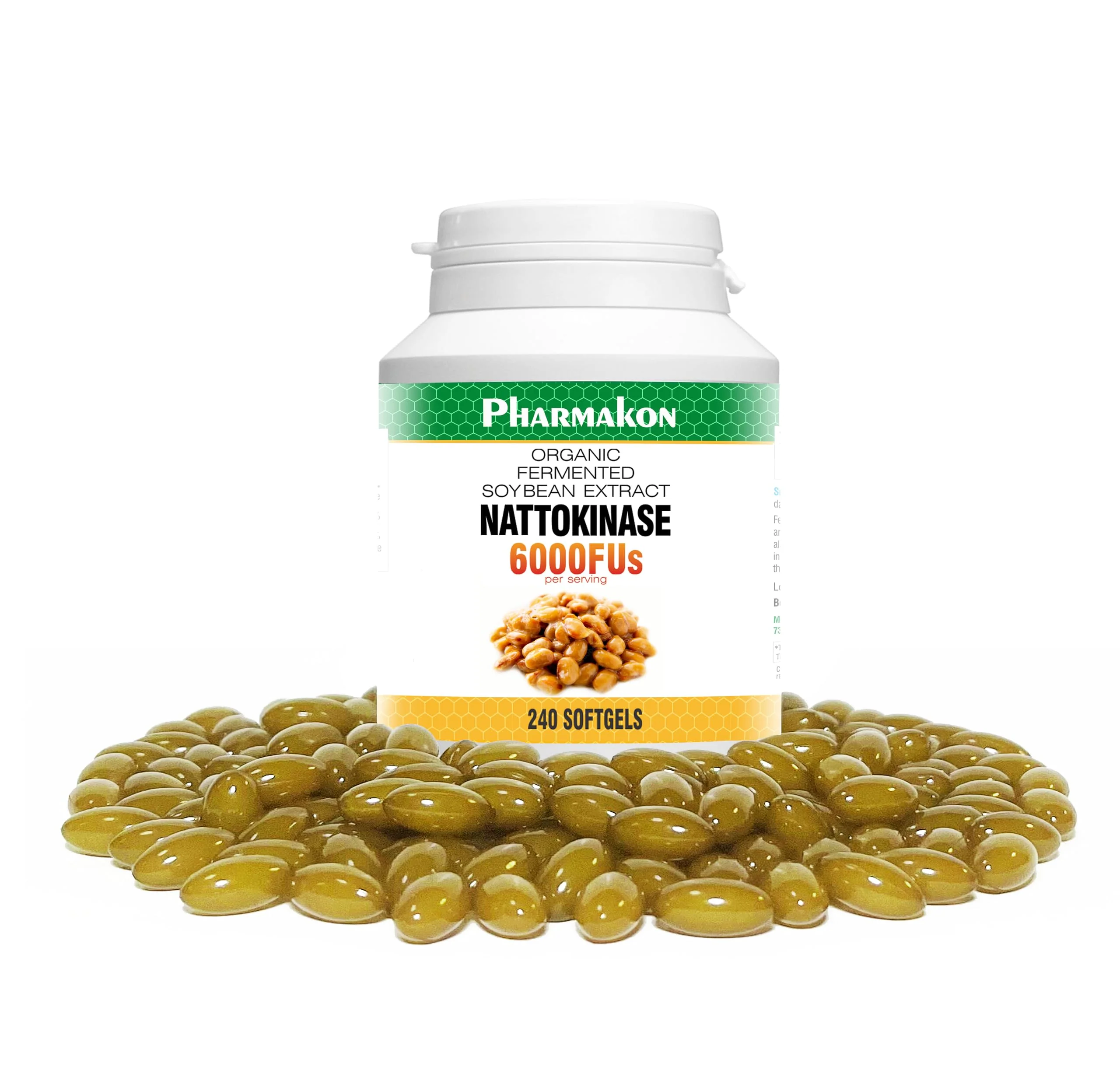 PHARMAKON Nattokinase — Bioavailable Soft Capsules, Organic Fermented Soybean Extract, 6000 FUs