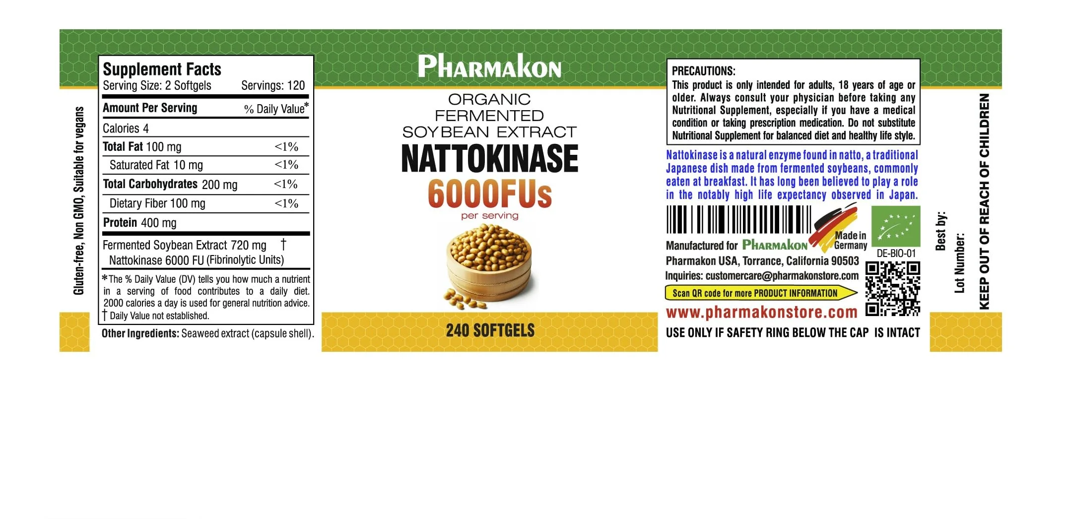 PHARMAKON Natural Nattokinase Organic Fermented Soybean Extract, 6000 FUs per Serving - Image 2