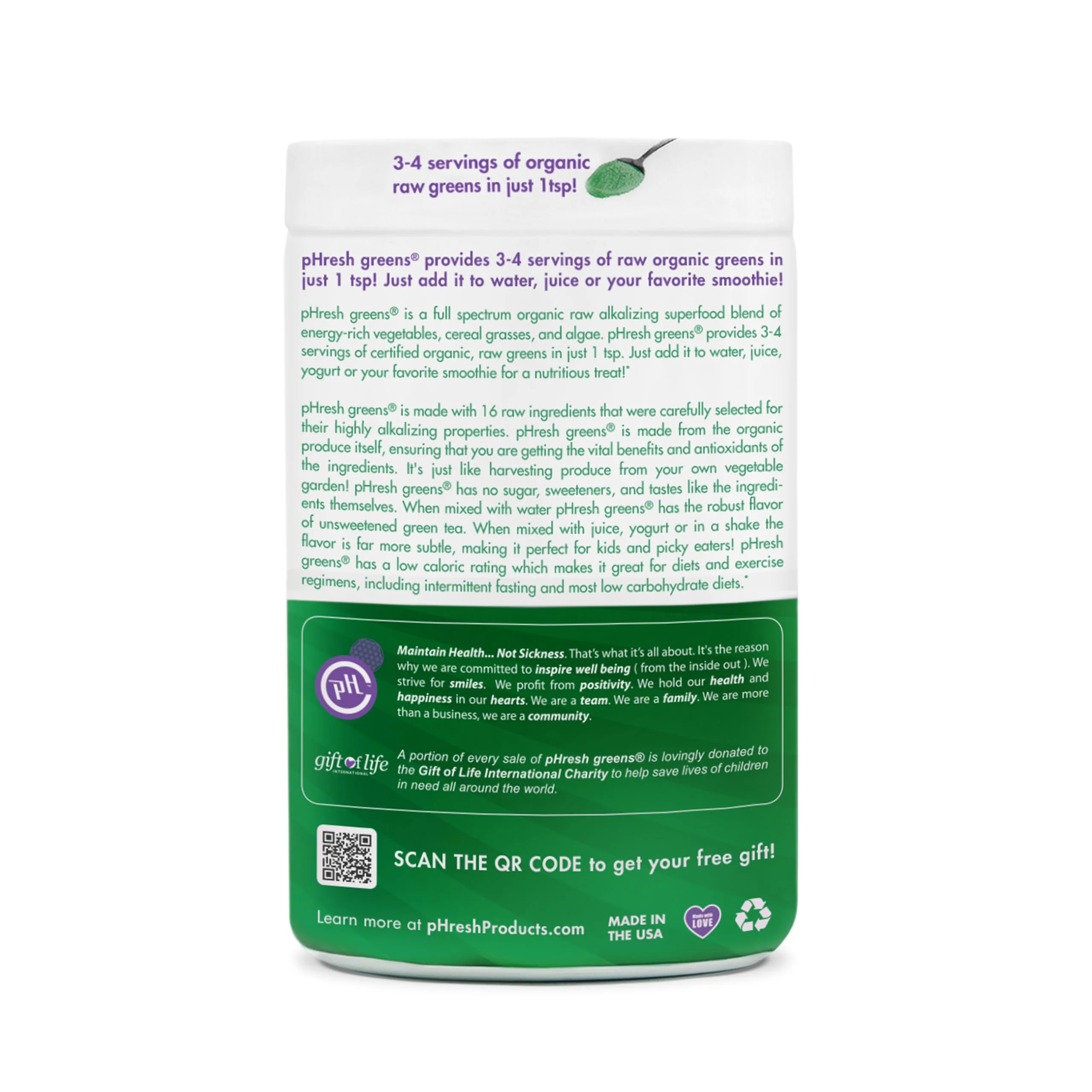 pHresh Greens Raw Alkalizing Superfood Powder – 10 oz – 2 Month Supply – Vegan, Kosher, Gluten Free - Image 3