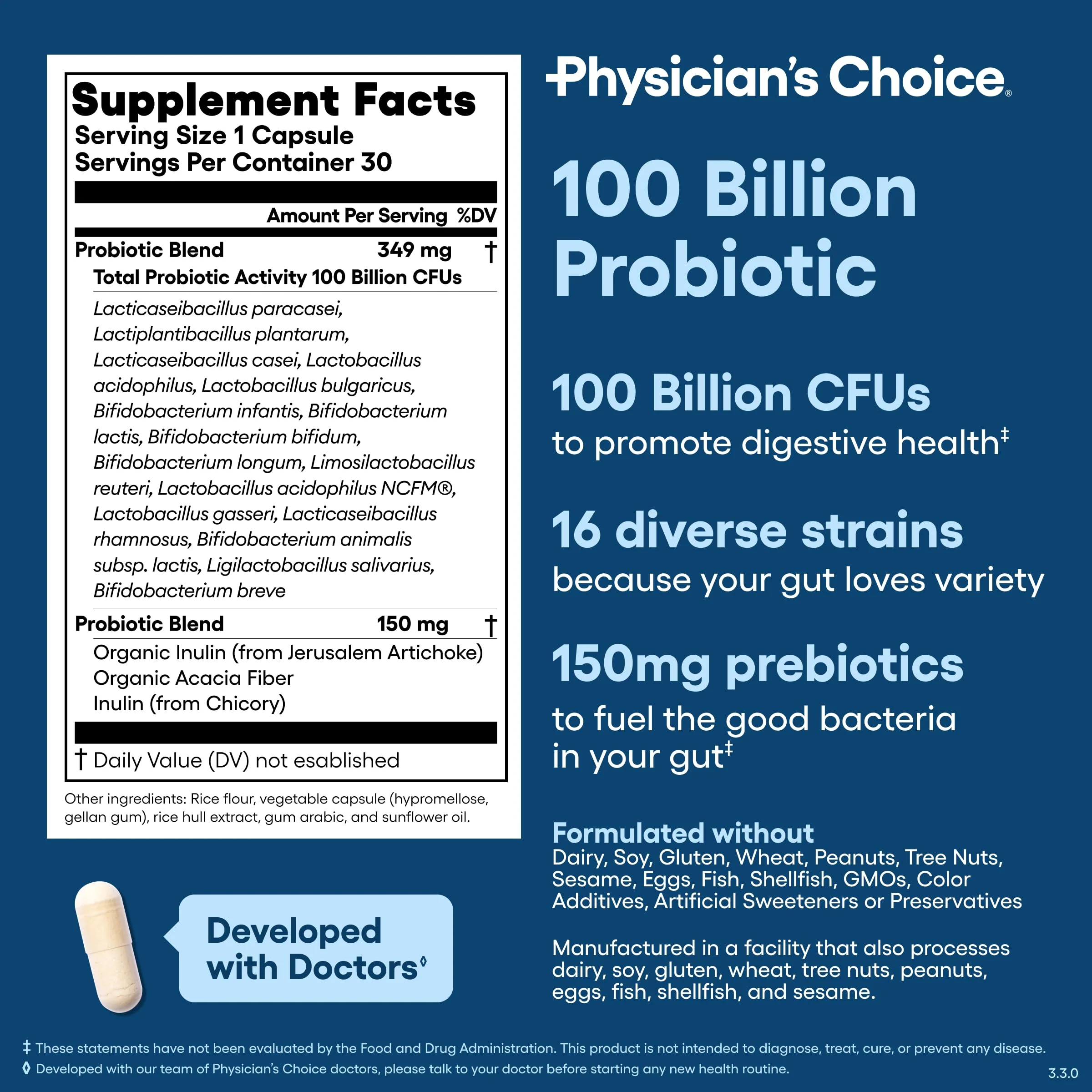 Physician's CHOICE 100 Billion Advanced Probiotic – 16 Strains + Organic Prebiotics | Digestive & Gut Health - Image 6