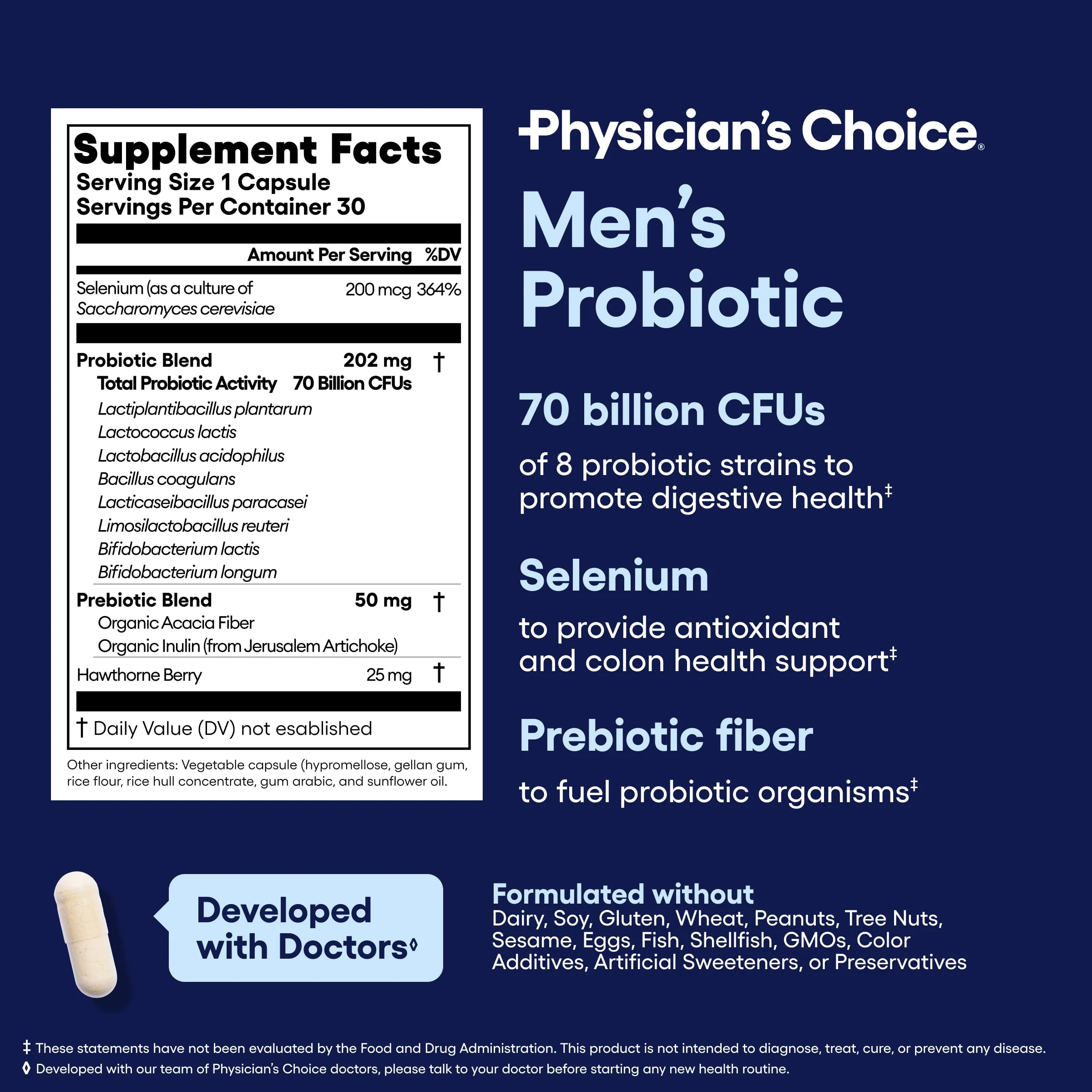 Physician's Choice Probiotics for Men - 70B CFU, 8 Strains, Selenium & Organic Prebiotics | Digestive & Immune Health - 30ct - Image 6