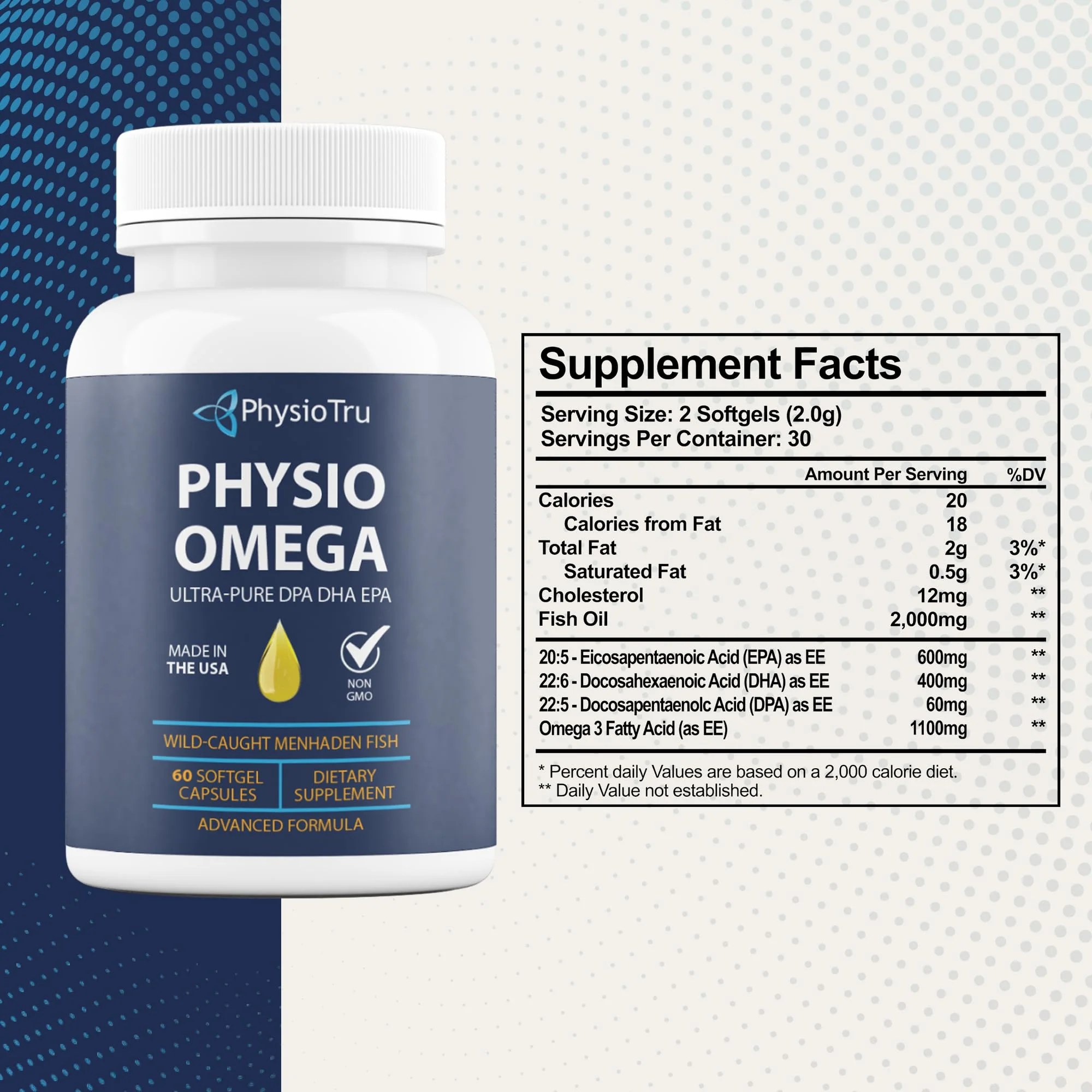 PhysioTru Omega 2400mg Fish Oil — EPA DHA DPA, Burpless, Light Citrus Flavor, Sustainably Sourced, 60 Softgels - Image 9
