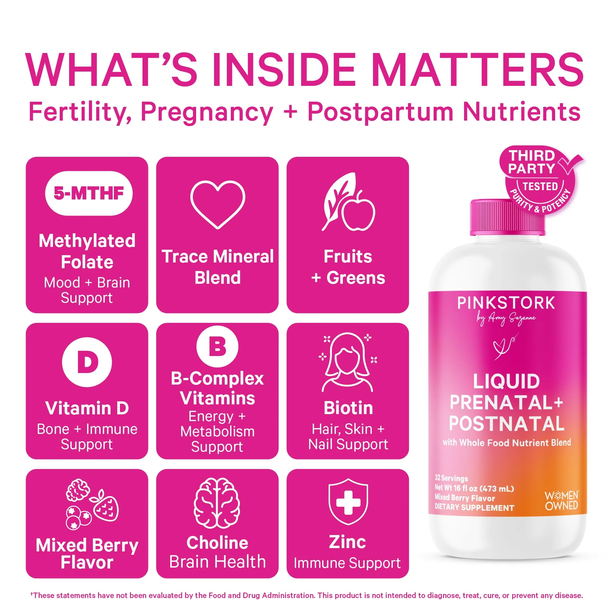 Pink Stork Liquid Prenatal Vitamins for Women – Berry Flavor, Organic Whole-Food Blend, 32 Servings - Image 2