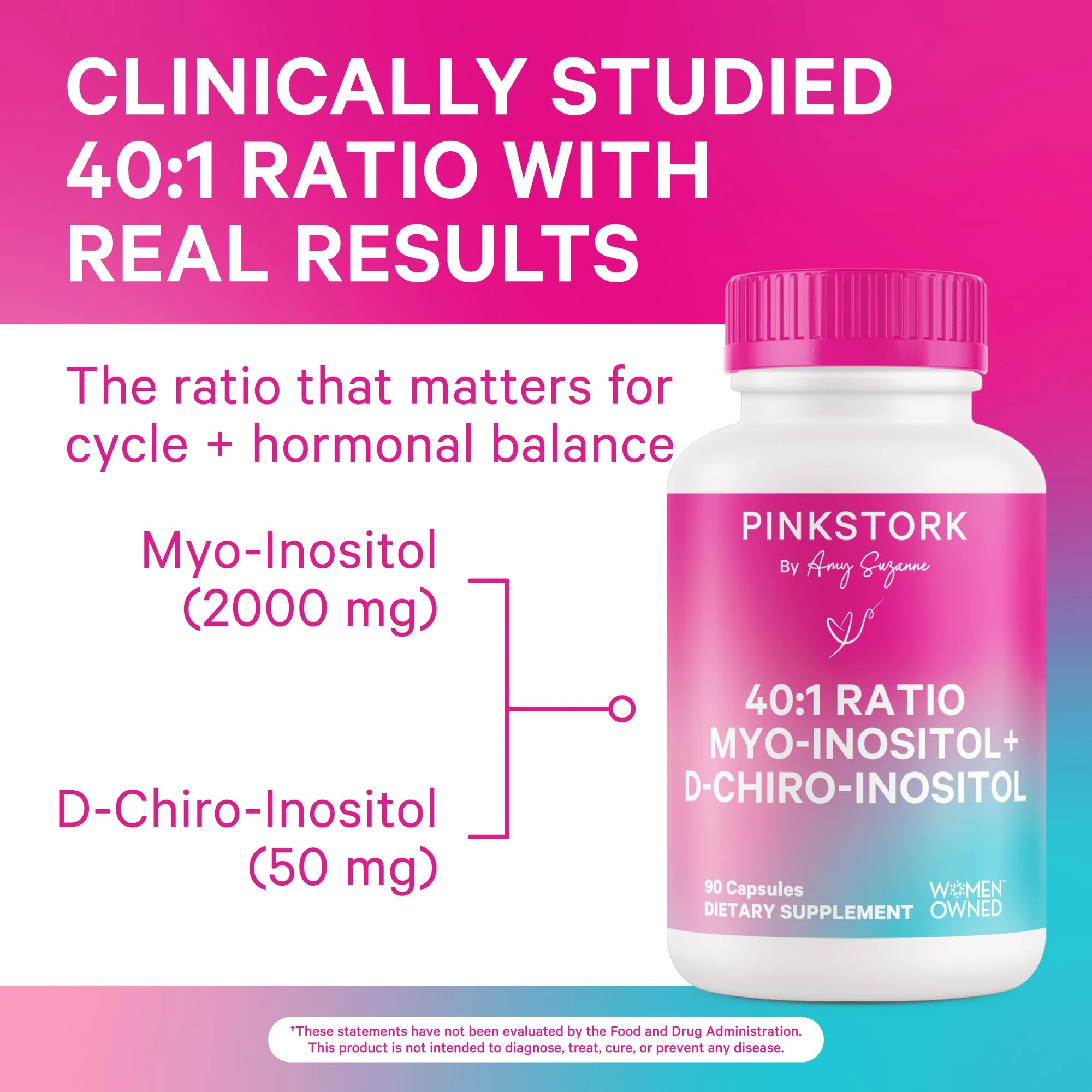 Pink Stork Myo-Inositol & D-Chiro Inositol Supplement – Hormonal Balance for Women, 40:1 Ratio, 180 Capsules - Image 2