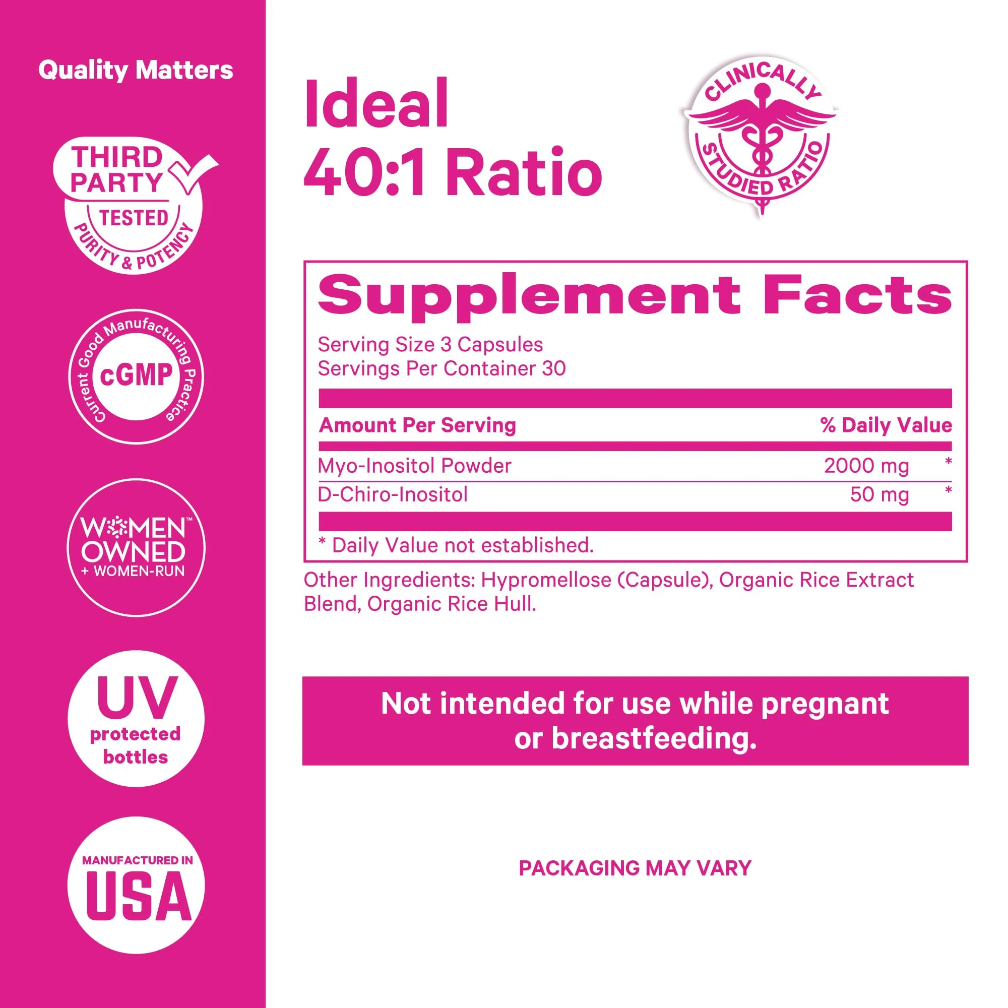 Pink Stork Myo-Inositol & D-Chiro Inositol Supplement – Hormonal Balance for Women, 40:1 Ratio, 180 Capsules - Image 4
