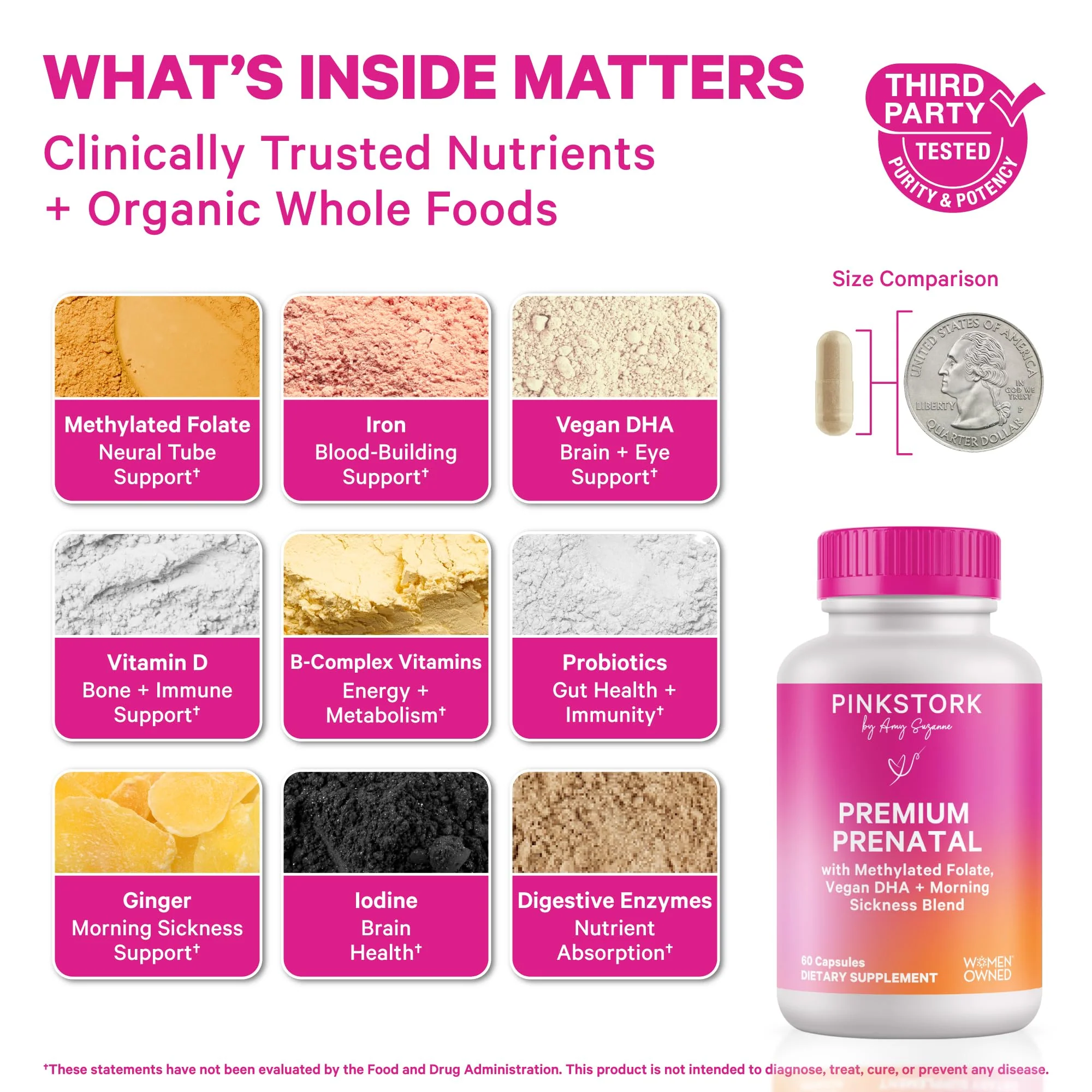 Pink Stork Premium Prenatal Vitamins – Organic Whole-Food Blend with Methylated Folate, Choline & Vegan DHA - Image 10